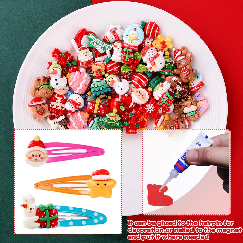 Vellibring 120PCS Christmas Cute Resin Flatback Slime Charms,60 Styles Bulk Christmas Cartoon Making Kit Decorations for Holiday DIY Craft Phone Cases Nails Scrapbooking