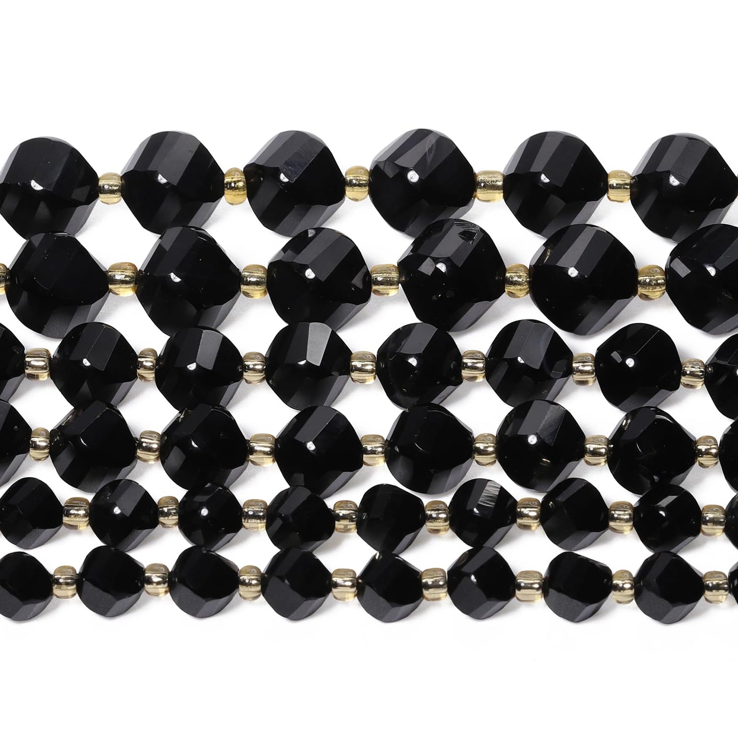 Yochus 42pcs Natural Black Tourmaline Stone Beads for Bracelet,2strands 6mm Facted Twist Loose Gemstone Beads for Jewelry Making DIY Craft Necklace Earring