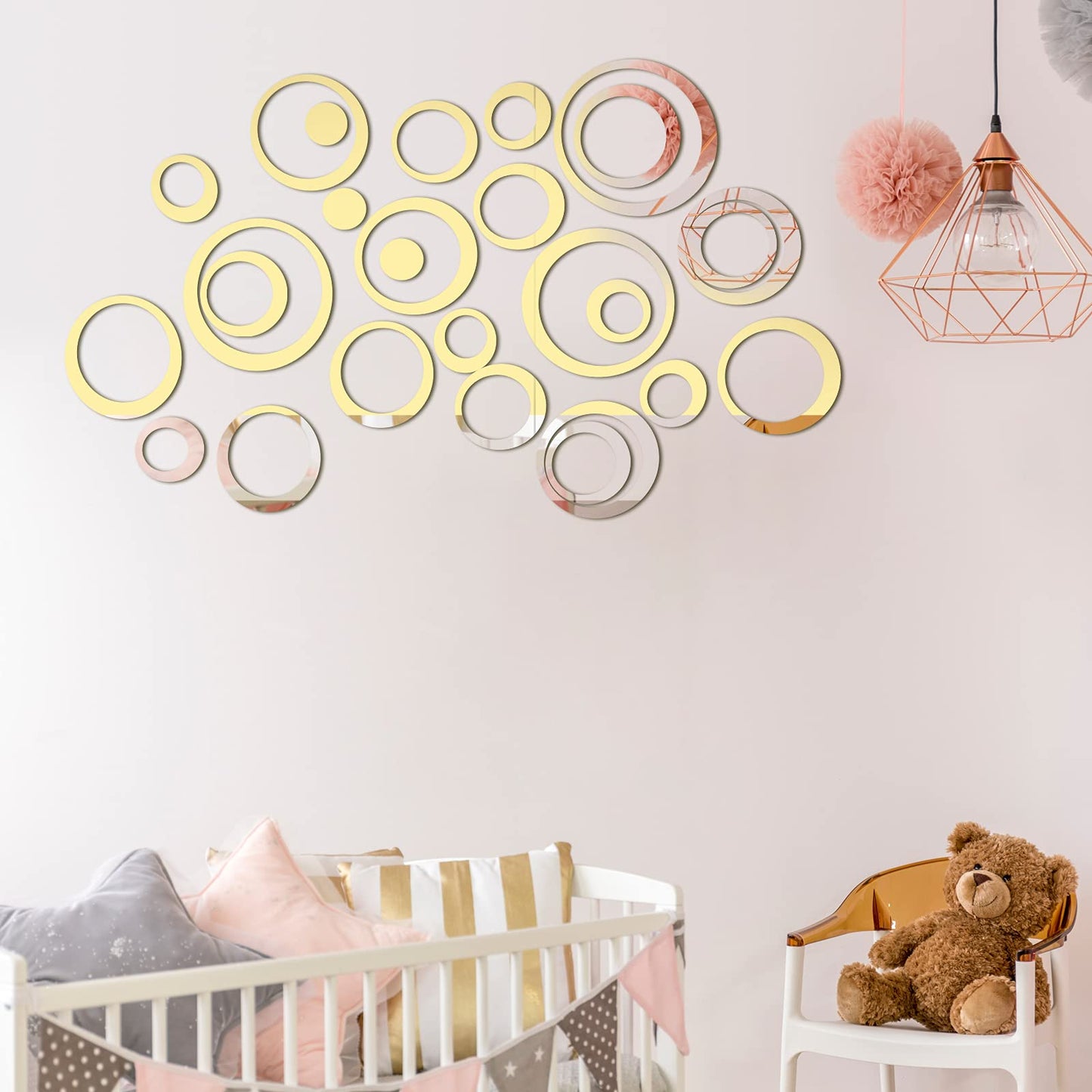 Outus 72 Pieces Acrylic Circle Mirror Wall Sticker Round Wall Decor Decals Removable DIY Adhesive for Living Room Bedroom Home Decoration(Black,Sliver,Gold)