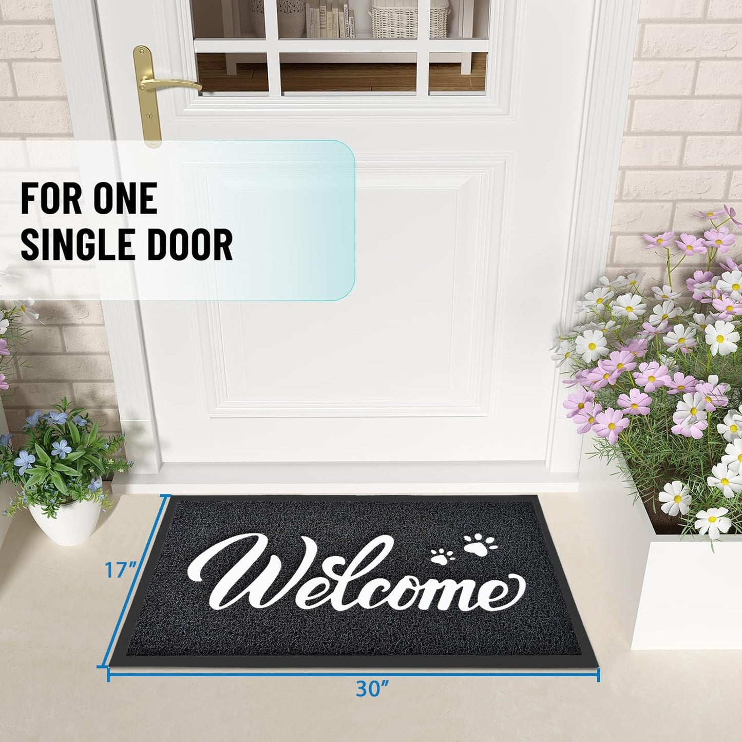 T.HENV Welcome Mat Outdoor, 30x17.5 Waterproof All-Season Front Door Mat Outside Entrance, All-Weather Quick Drying, Low Profile Doormat Indoor, Patio Porch Entryway Mats, Black-White