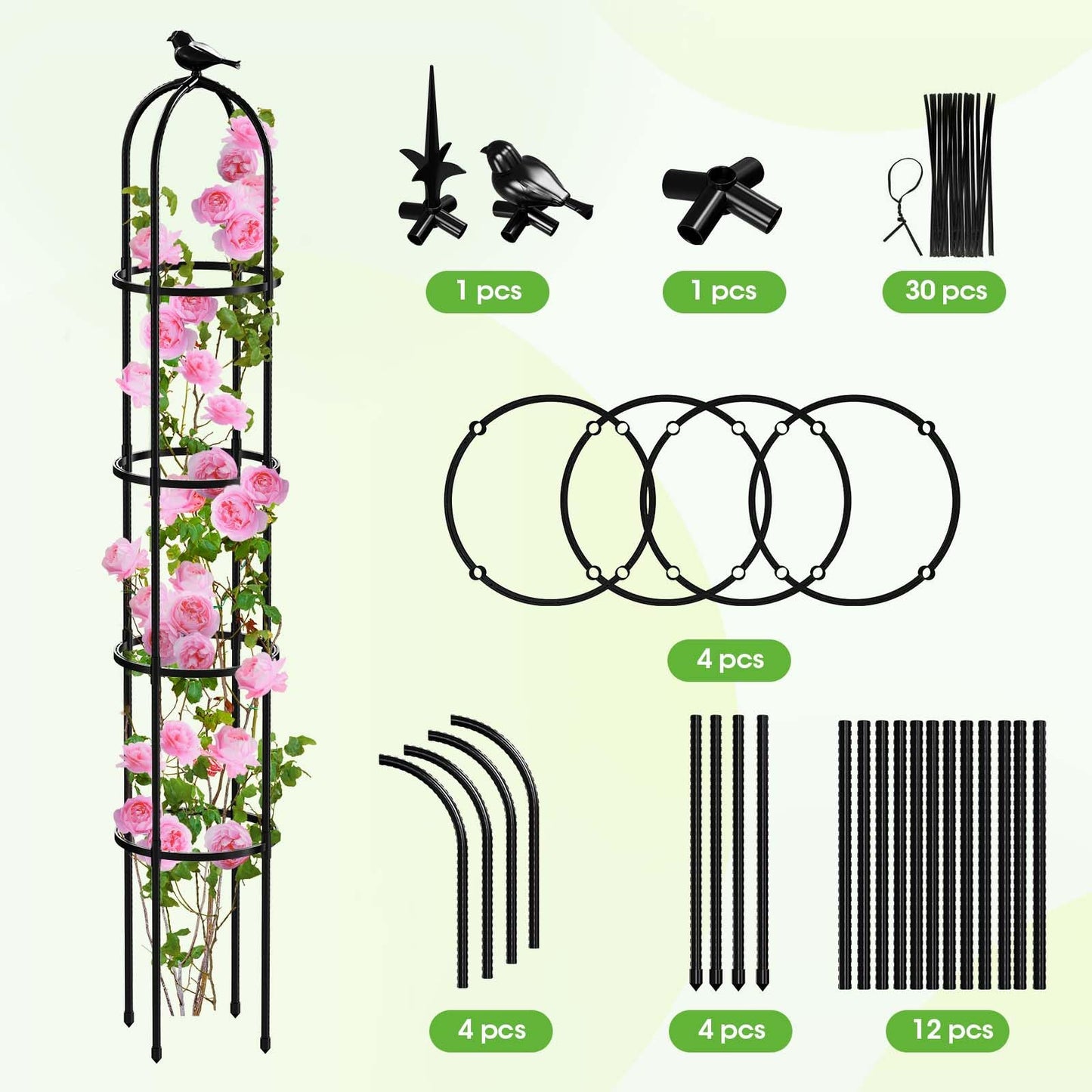 2026 Updated Garden Obelisk Trellis for Climbing Plants Outdoor, 76inch Tomato Cage, Rose, Flowers, Grape, Pea, Cucumber Trellis, Rustproof Plastic Coated Metal Plant Support Trellis for Potted Plants