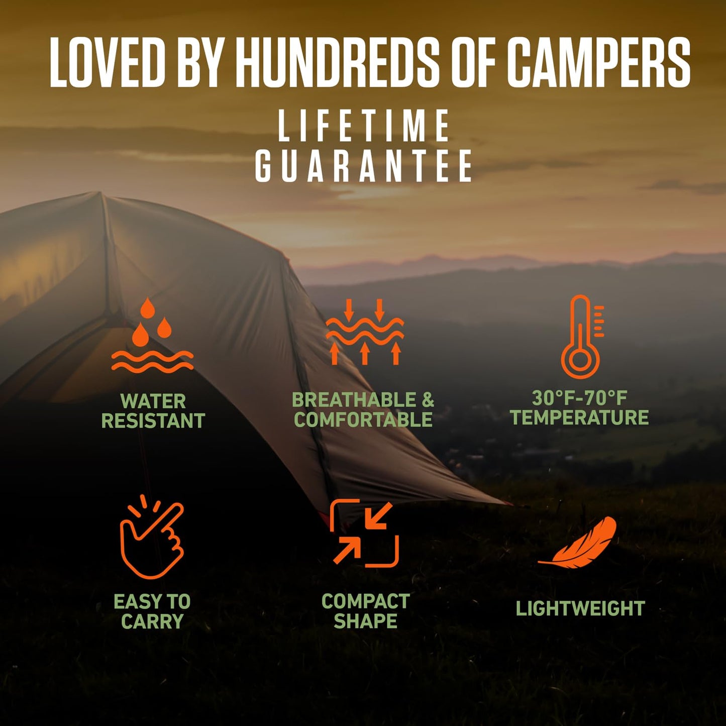 VENTURE 4TH 3-Season XXL Backpacking Sleeping Bag, Camping Sleeping Bags for Adults & Kids - Lightweight, Comfortable, Water Resistant, Ideal for Hiking, Camping & Outdoor – Orange/Black