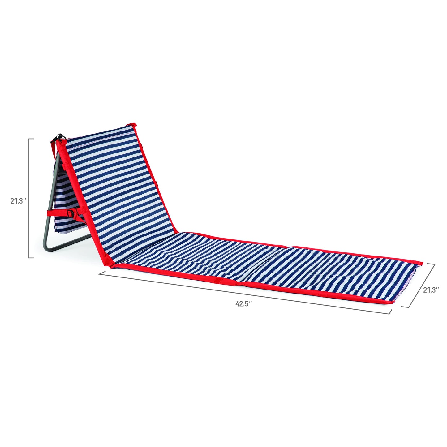 PICNIC TIME Beachcomber Portable Lounger - Soft Beach Mat & Chair - Blue Pinstripe