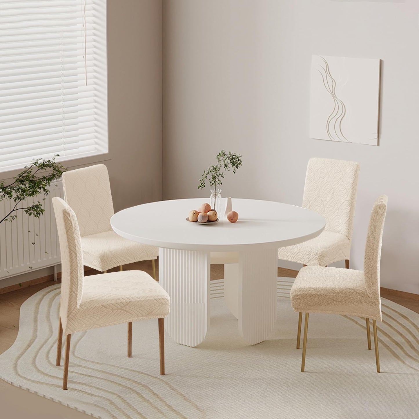 YUEANG Chair Covers for Dining Chairs,100% Waterproof Dining Chair Covers Set of 4,Removable Stretch Parsons Slip,Washable Seat Protector for Kitchen Beige
