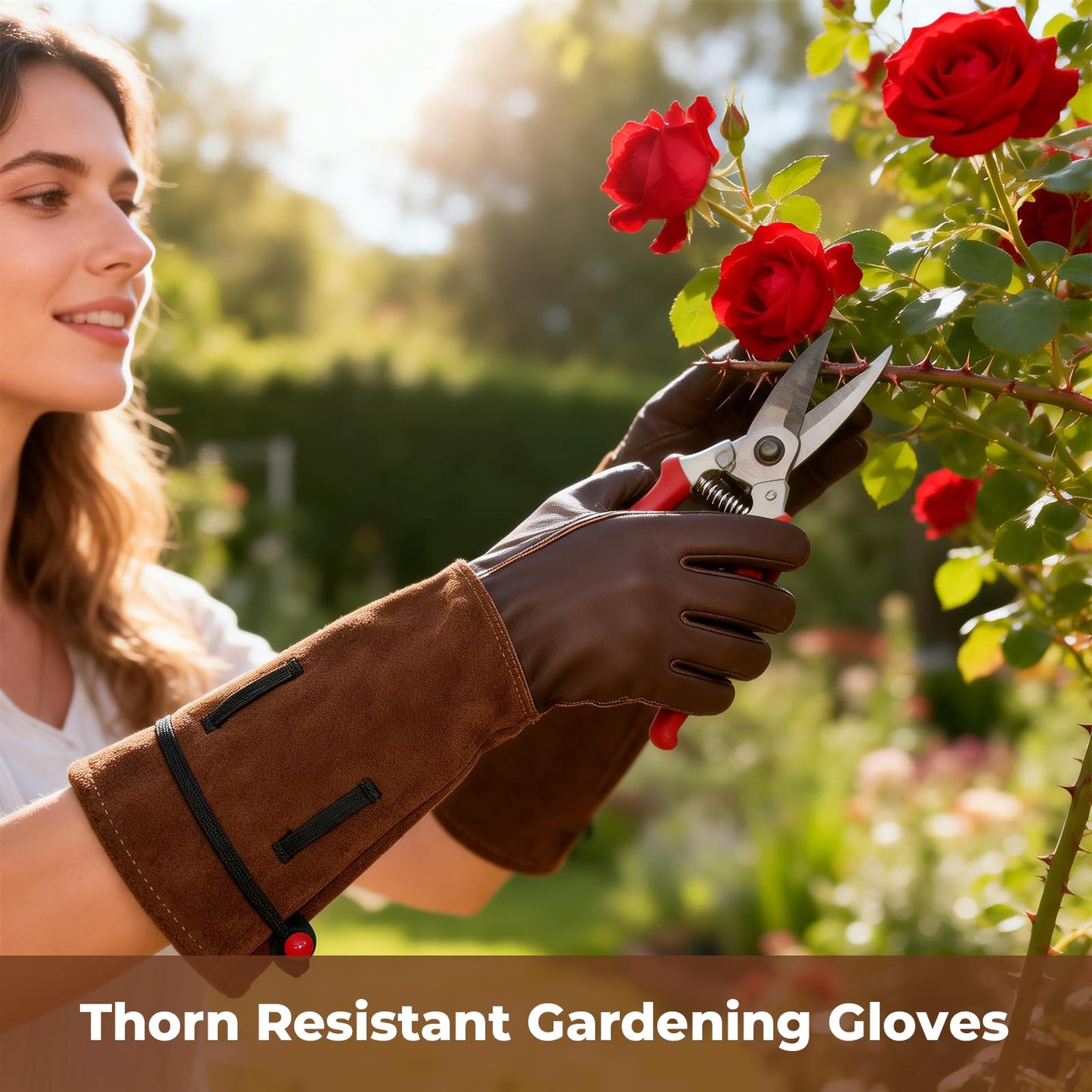 Aegend Women’s Garden Gloves, Long Elbow Cuff Adjustable Strap, Sun & Dirt Protection, Cowhide Leather, Breathable Comfortable for Gardening, Fit Small Hands for Gardeners (Brown, S)