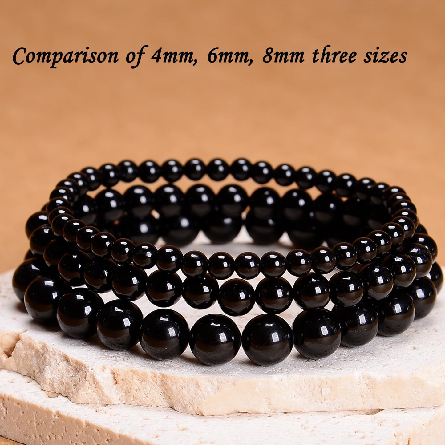 CHCCOYE 6mm Natural Healing Gemstone Bracelet Handmade Yoga Stretch Elastic Bracelet Stress Relief Crystal Jewelry for Men and Women (6mm Black Tourmaline)