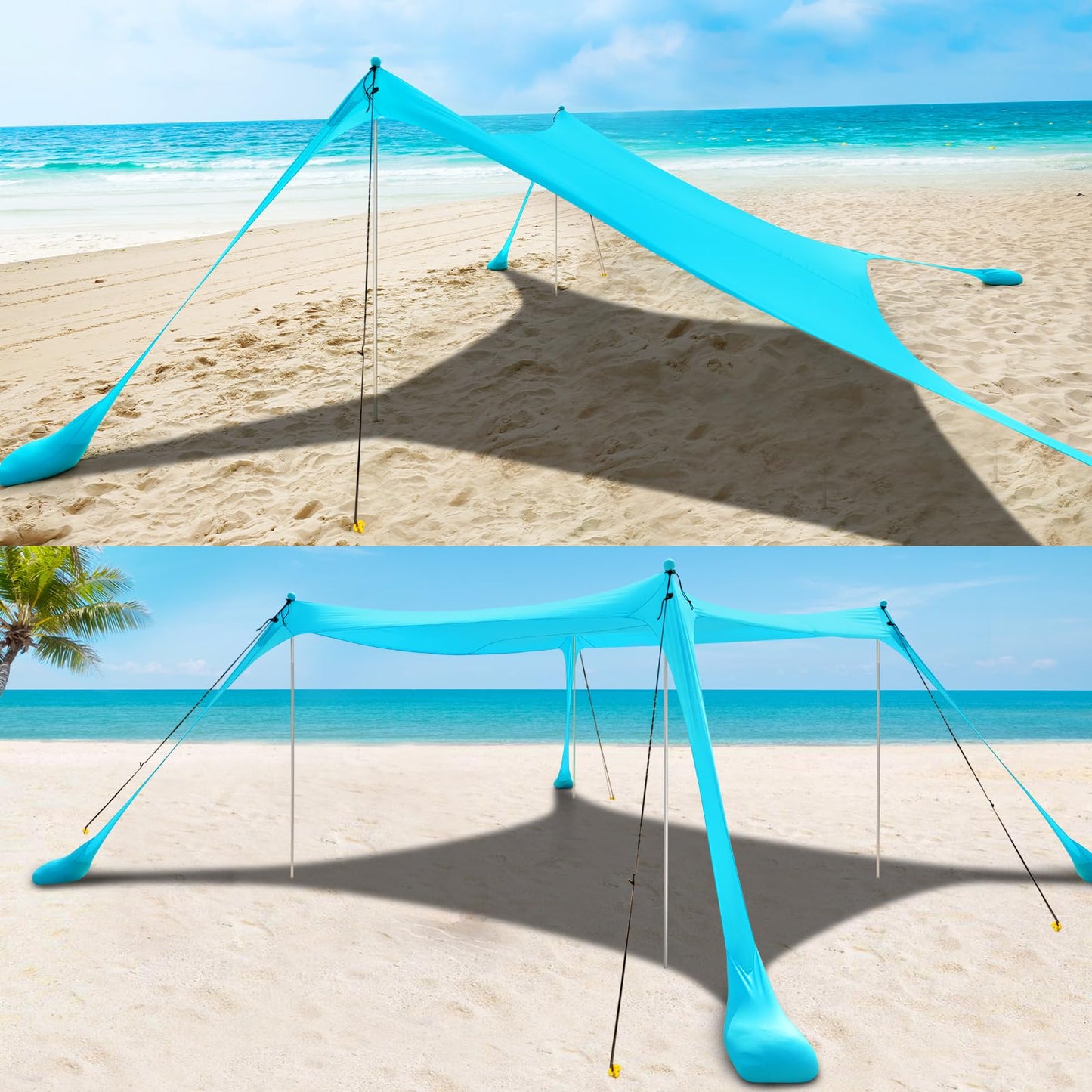 COMMOUDS Beach Tent Sun Shelter - UPF50+ Pop Up Beach Canopy with Sandbags & Sand Shovel & Windproof Poles, Portable Sun Shade for Beach, Camping, Picnics, Backyard (10x10FT)