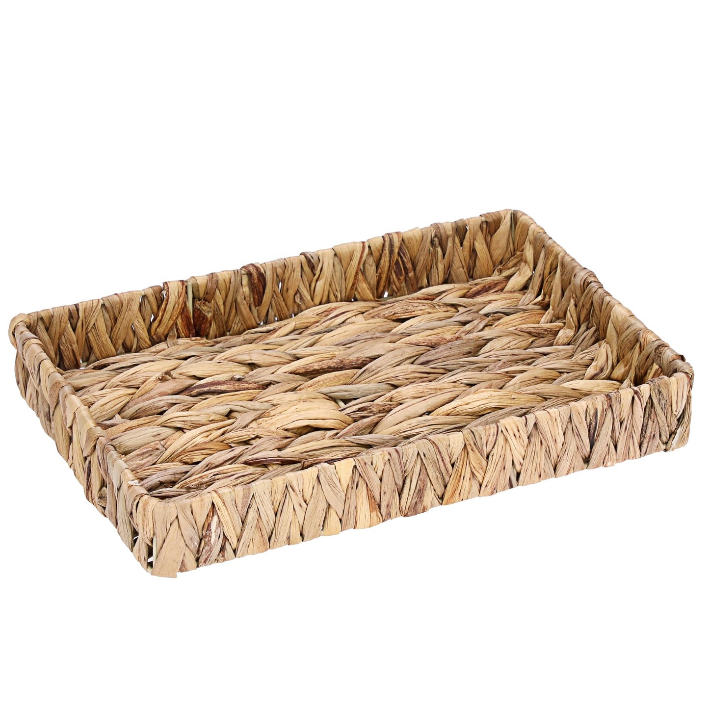 GUSHBIN Decorative Key Holder for Entryway Table Handwoven Natural Water Hyacinth Basket Tray Rectangular Serving Tray, 11.9" x 7.9" x 1.6"