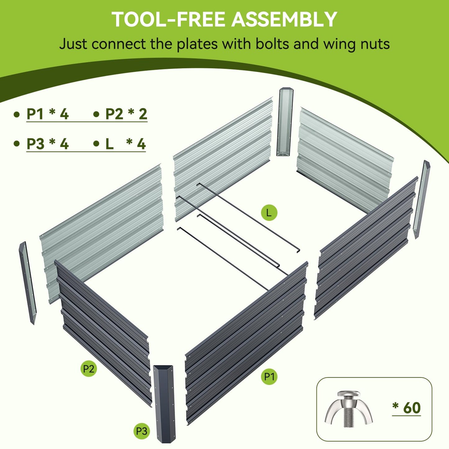 Ohuhu 6x3x1.5 FT Metal Raised Garden Bed Outdoor, Reinforced Galvanized Steel Rustproof Planter Box, 100% Non-Toxic, 202 Gal Large Capacity Heavy Duty Raised Beds for Growing Vegetables Flowers Herbs