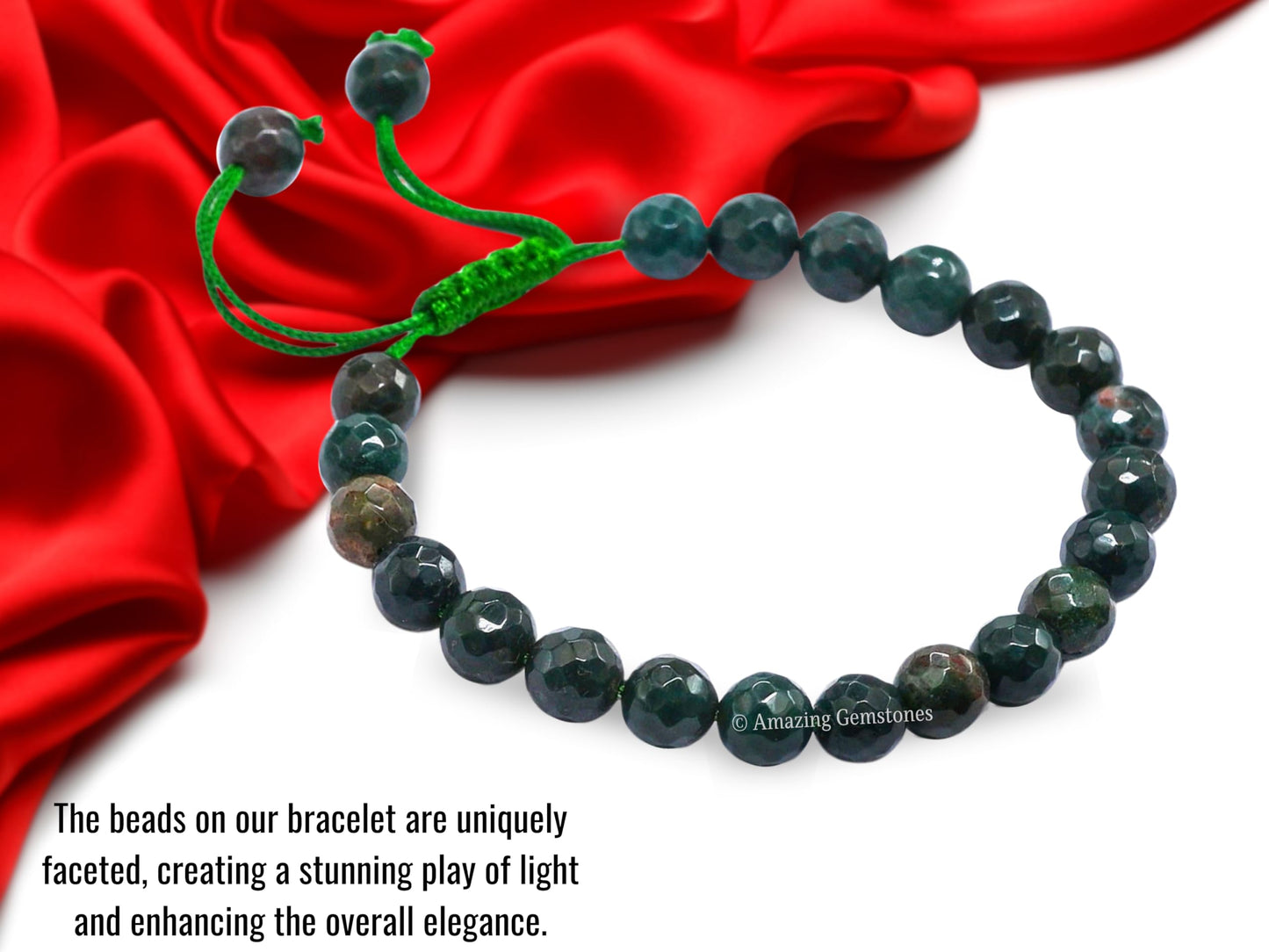 Amazing Gemstone Bloodstone Bracelet for Women - Chakra Mens Bracelet Protection Crystals & Healing Stones - Faceted Beaded Blessing Bracelet Spiritual Meditation Gift Christmas Stocking (Adjustable)