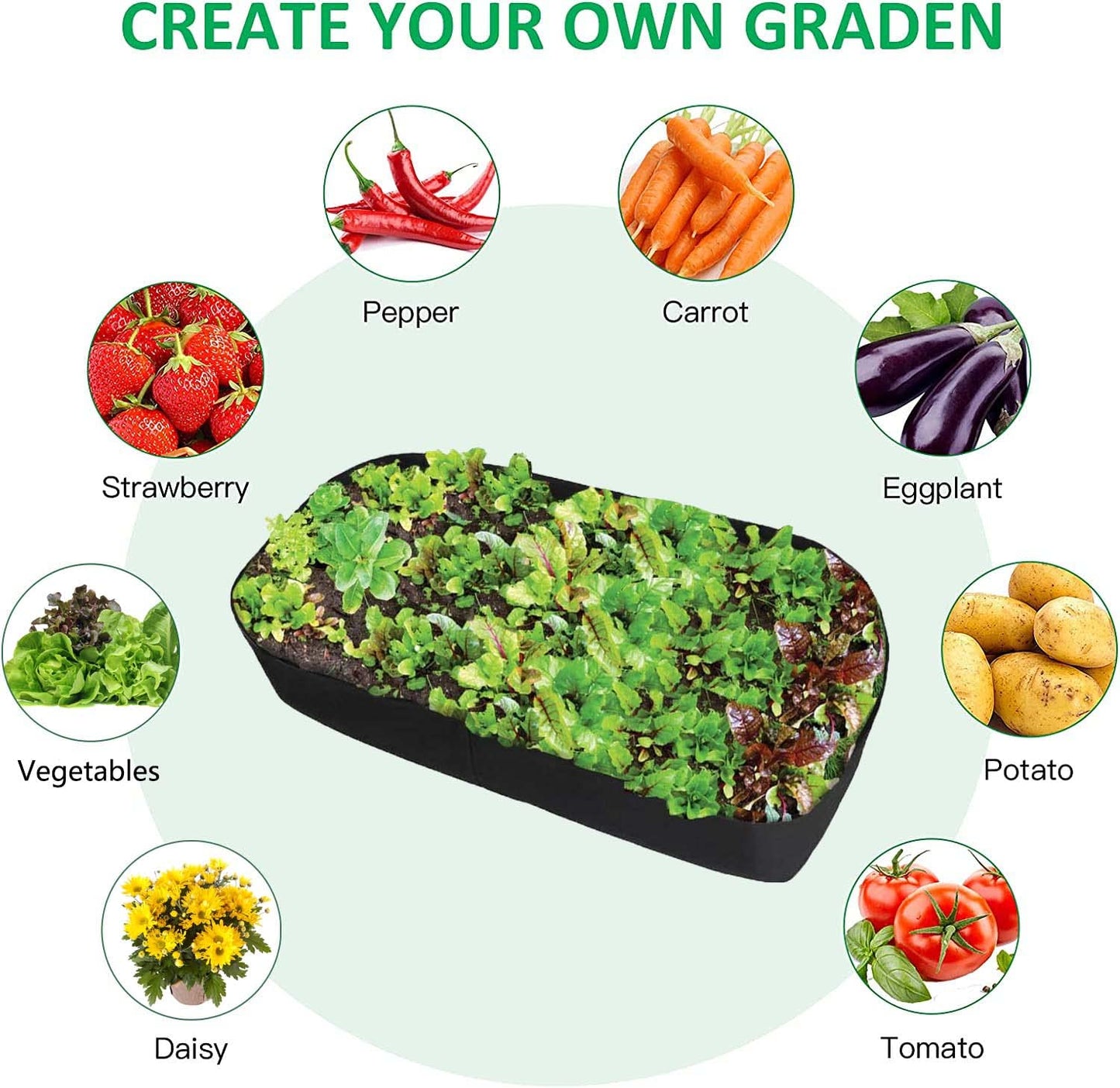 Feitore Fabric Raised Garden Bed, 2ft x 4ft Garden Grow Bags Planting Bed Rectangle Garden Containers for Vegetables Plants Flowers Outdoor