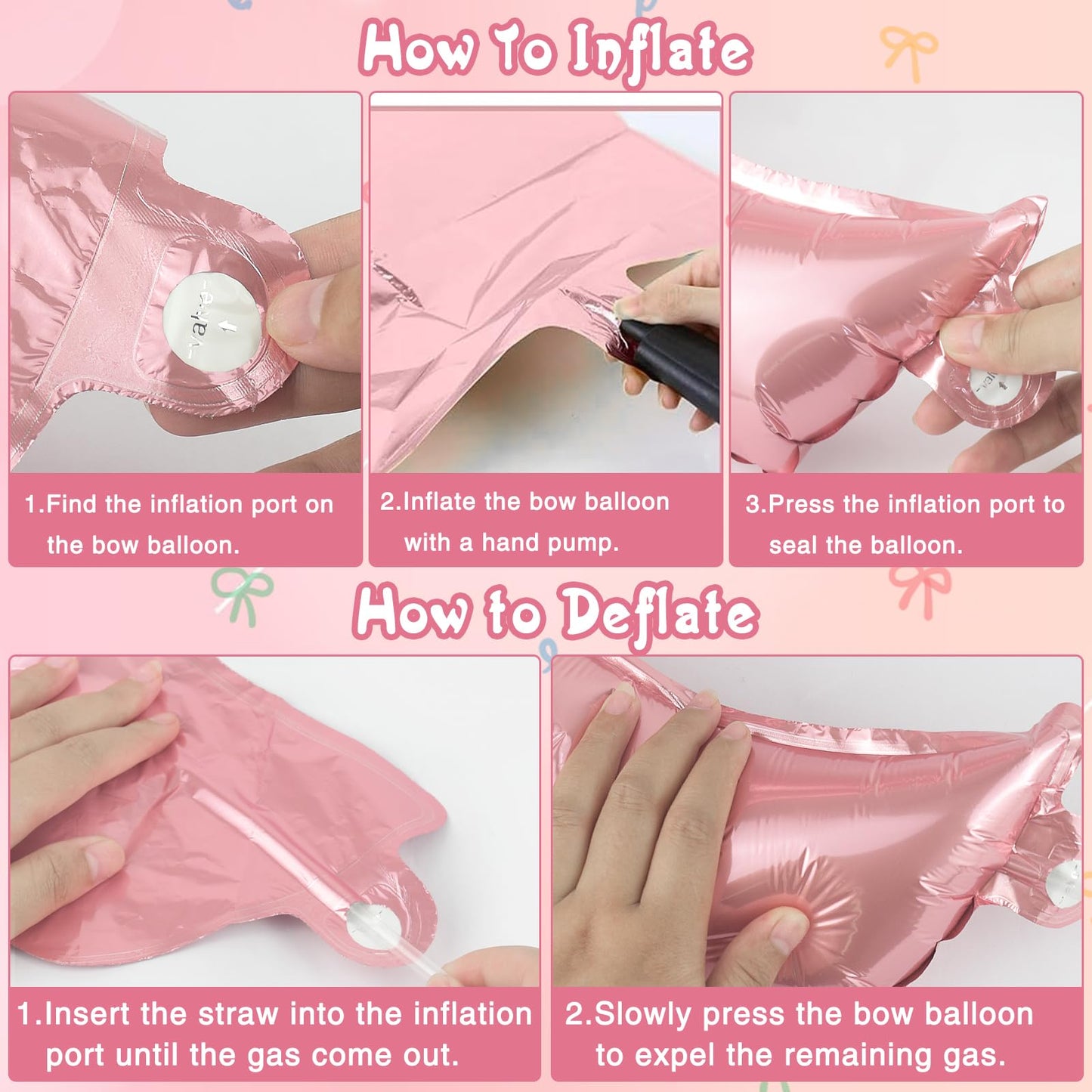 4 Pcs Pink Bow Balloons Bow Party Decorations for Girl Women Pink Bow Birthday Decorations Giant Foil Balloon for Baby Shower Bridal Engagement Wedding Decor Bachelorette Party Supplies