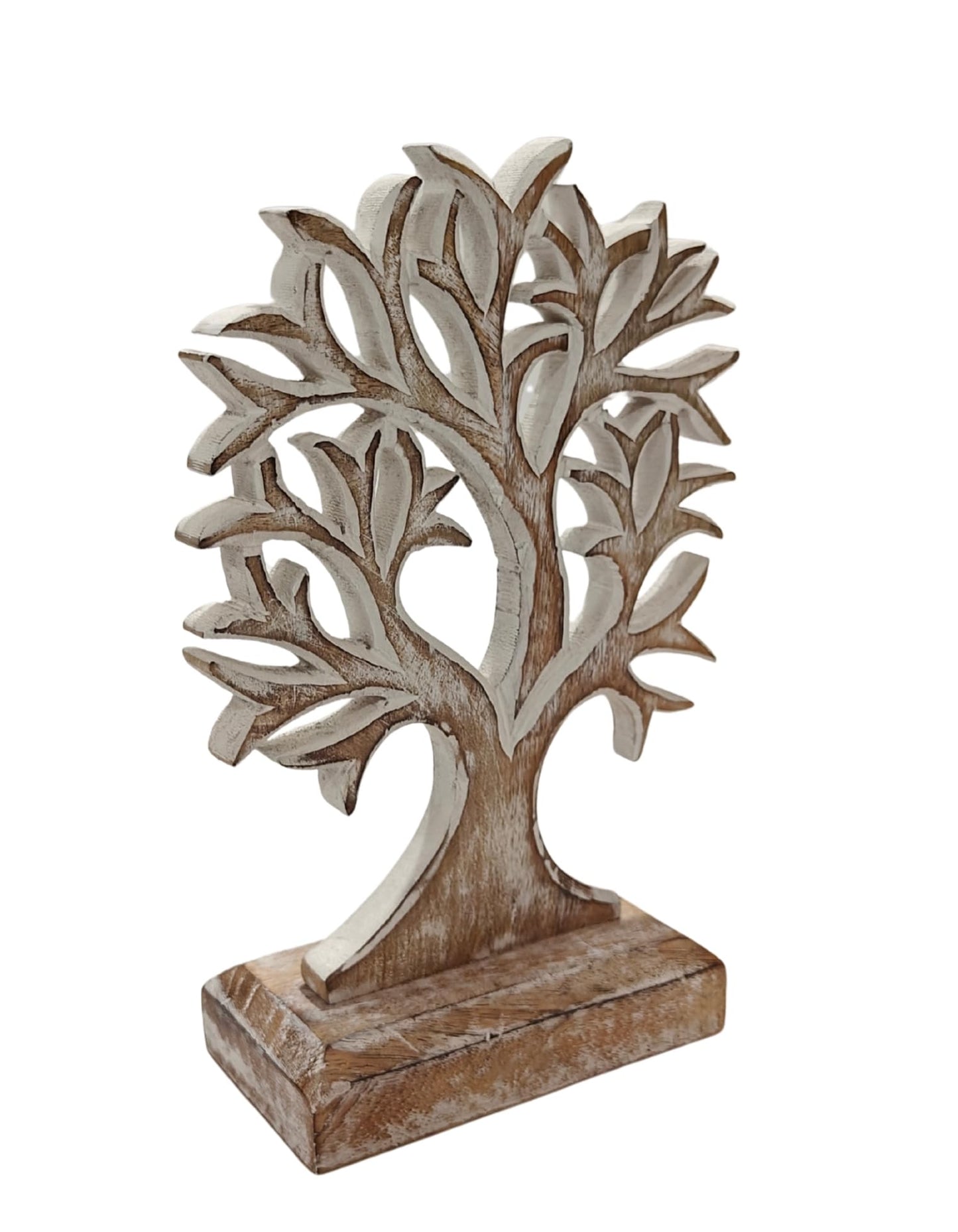 VANIYA CRAFTS® Wooden Tree of Life Decor – Handmade Carved Sculpture Statue for Home Decor, Living Room, Bedroom, Office Desk, or Shelf Display (Antique White)