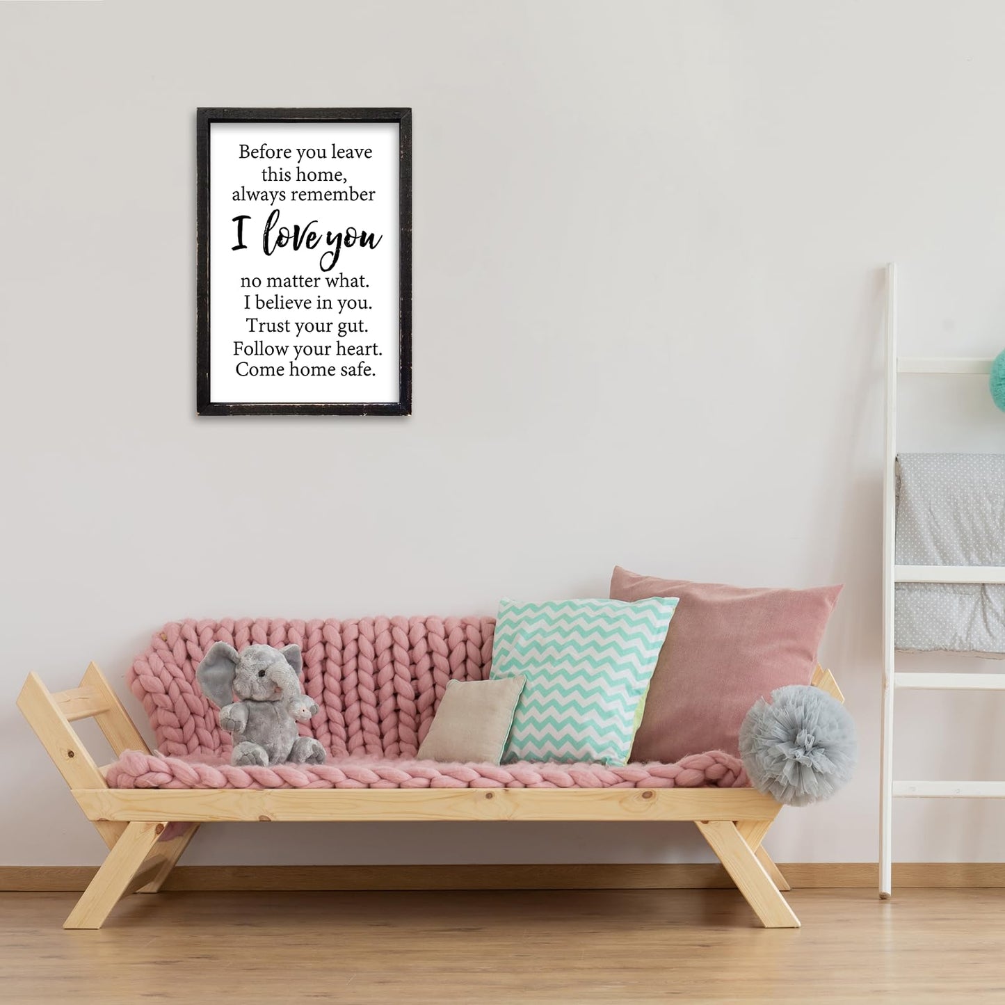 Before You Leave This Home Sign Wall Art Decor 16x11 Inch Rustic Farmhouse Living Room I Love You Inspirational Family Wood Framed Sign Entryway Motivationa And Romantic Wall Hang (Black)