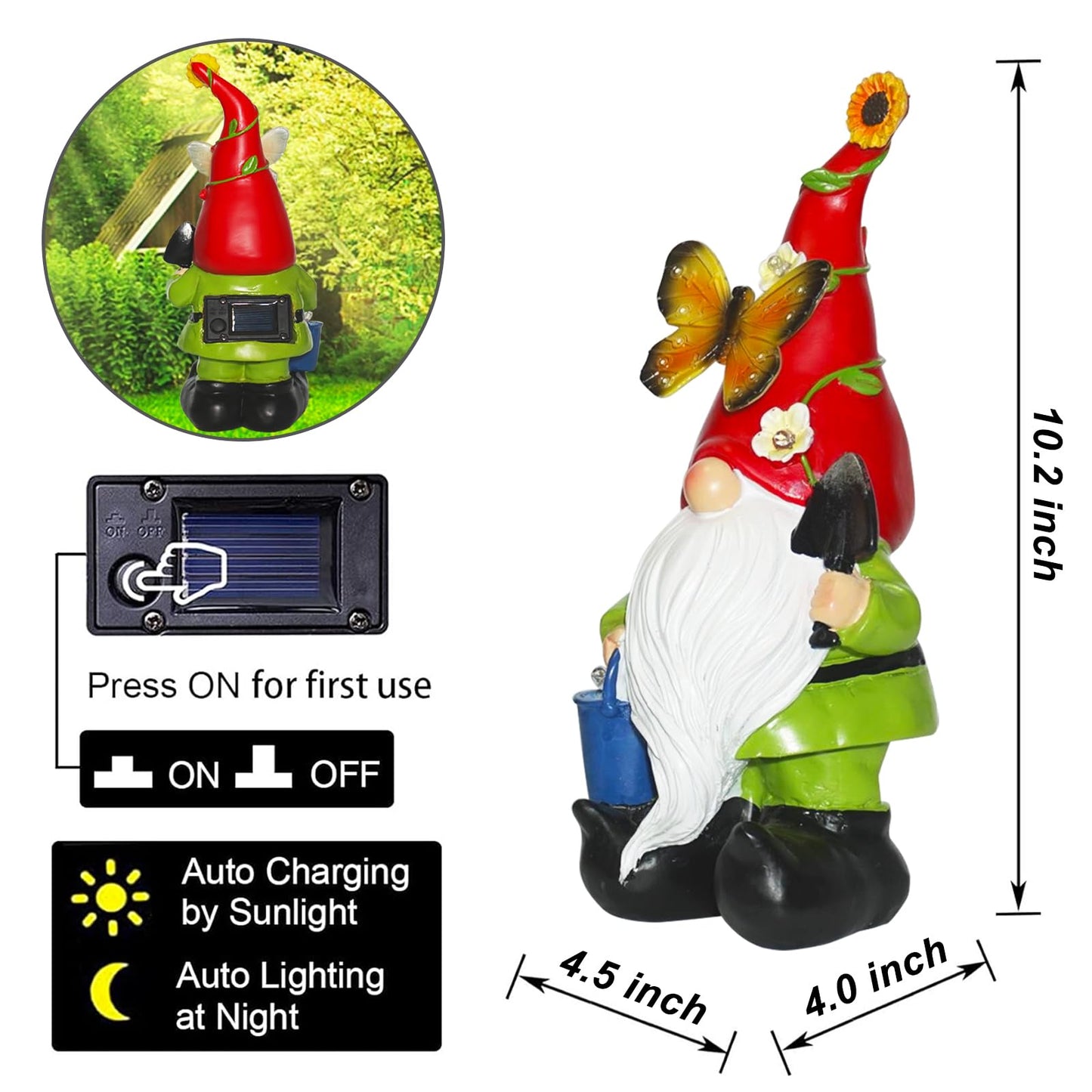 Arecyuer Spring Gnomes Garden Statues Decor, Solar Waterproof Large Gnome with LED Lights Funny Garden Sculptures Outdoor Patio Yard Decorations Lawn Ornaments Gifts for Women Mom