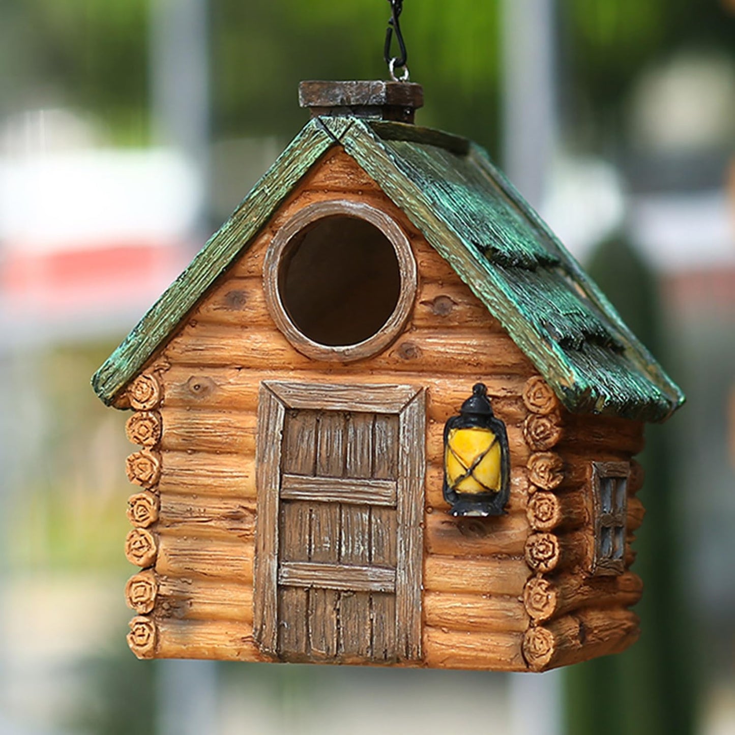 Bird Houses for Outside Real Wood-Look Resin Bird House with Hanging Chain – Waterproof & Durable Forest Birdhouses for Outdoors for Bluebird Finches Cardinals Bird Nesting Garden, Patio, Yard