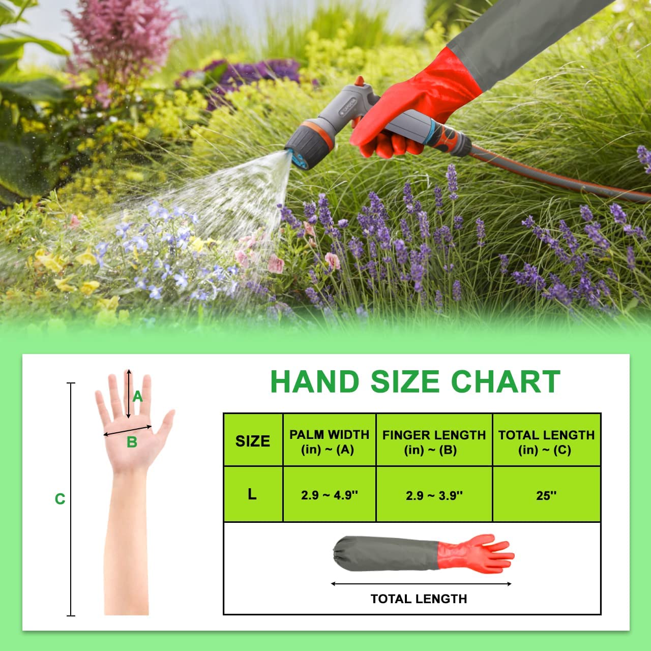 Haiou Long Arm Waterproof Gloves - Red Rubber Gloves for Men and Women (25 inches, Large, Red)