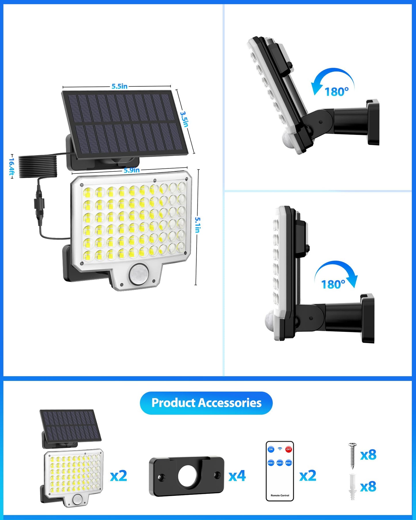 Onforu Solar Lights Outdoor, 240 LED 3000LM Motion Sensor Outdoor Lights with Remote, IP65 Waterproof Solar Flood Light for Outside, Dusk to Dawn Wall Light for Garage, Patio, Yard, 1 Pack