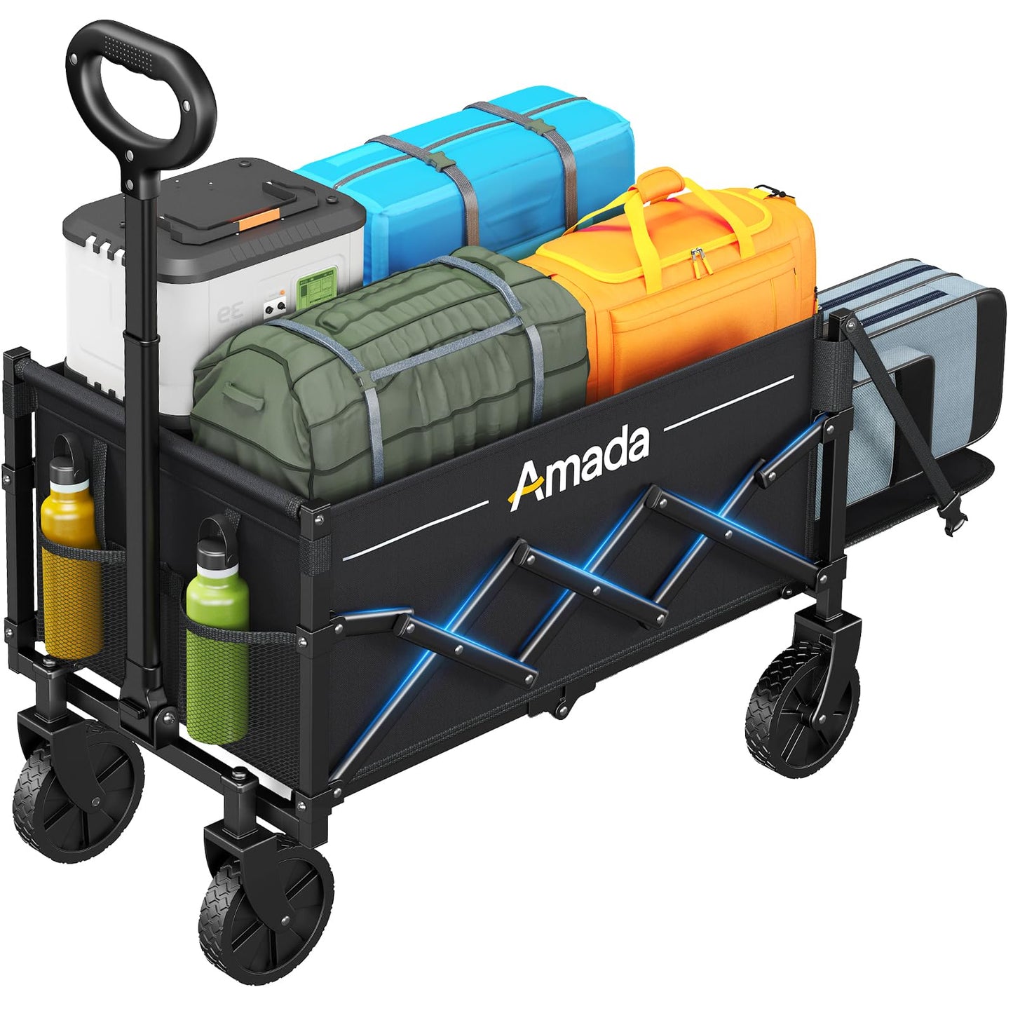 Small Wagon Cart Foldable, Collapsible Wagon with 360 LBS Max Load & Expandable Storage, 90L Foldable Grocery Cart with 2 Cup Holders for Outdoor, Garden, Camping &Groceries-Black
