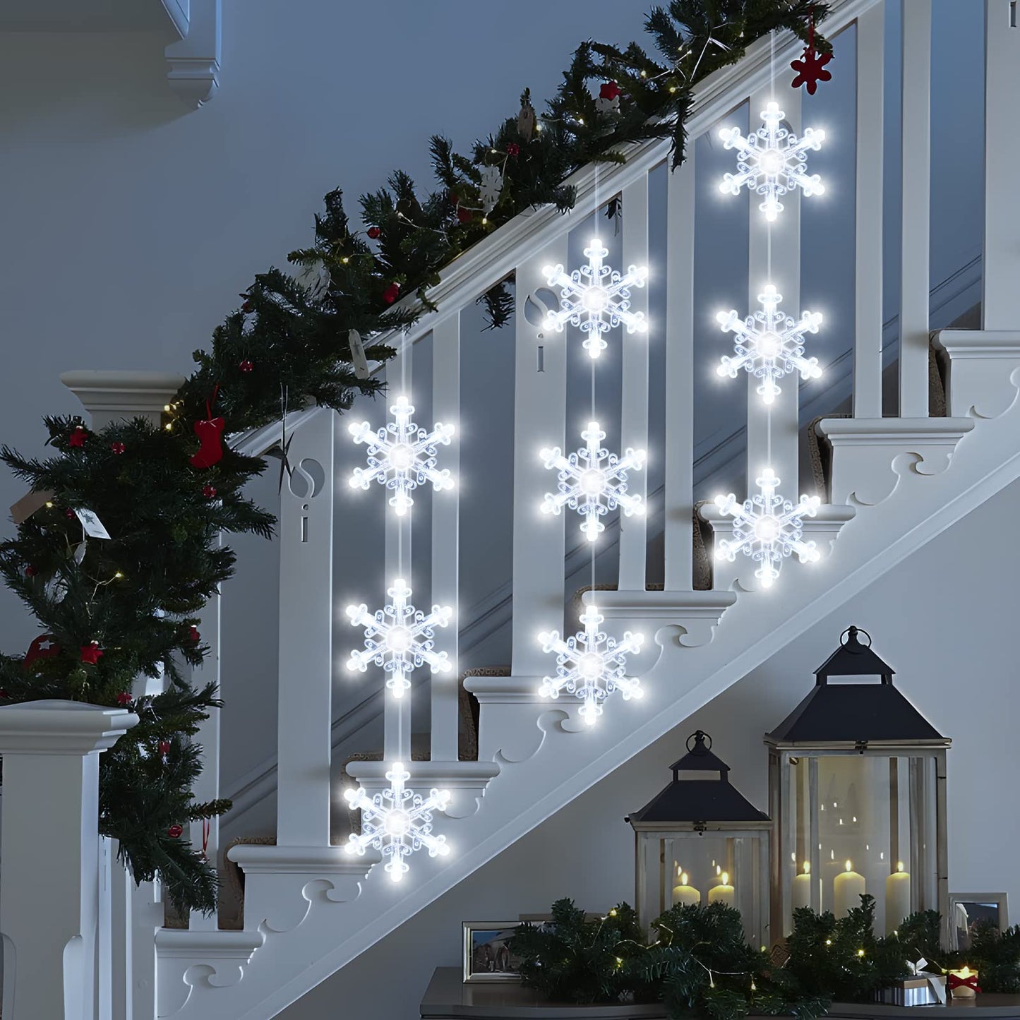 LYUBASA 3Pcs Christmas Window Lights Decorations with Timer, Battery Powered Christmas Window Hanging White Lighted Snowflake Shaped LED Sucker String Lamp for Xmas Tree Fireplace Window Indoor Decor