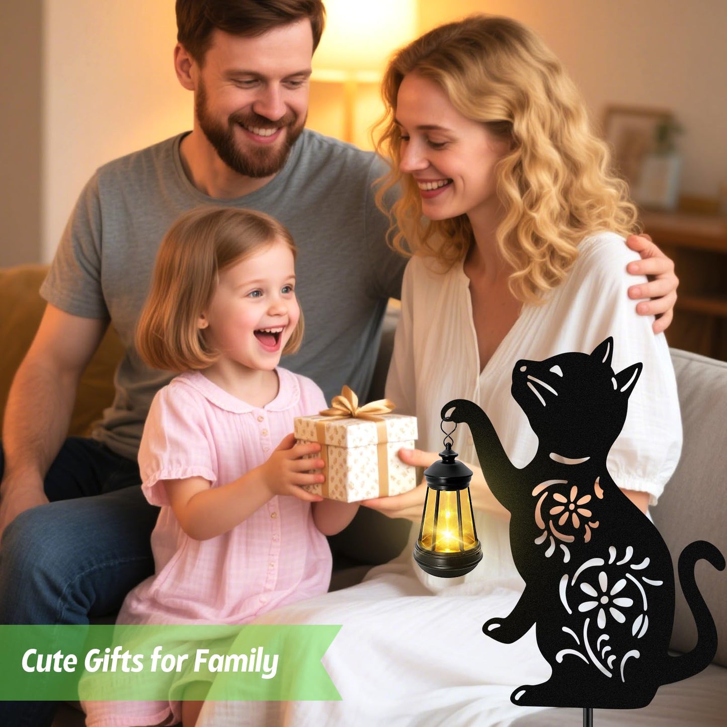 Solar Cat Hanging Lantern Outdoor, 2 Pack Black Cat Solar Lights, Cat Lover Gifts for Women Mom Grandma Birthday Mother's Day, Waterproof Garden Ornaments Decor Outside Backyard Patio Pathway