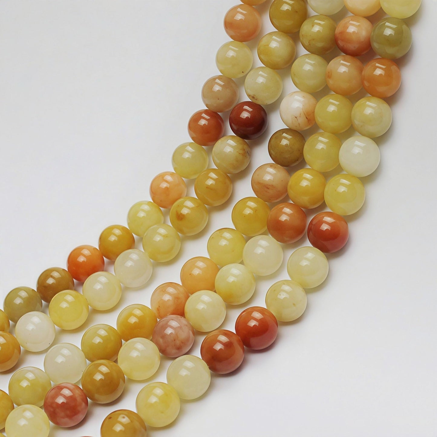 MJDCB Natural Stone Beads 8mm 43pcs Round Mixed Color Yellow Jade Loose Gemstone Bead Charms for Jewelry Making Bracelet Necklace Earring Pendant