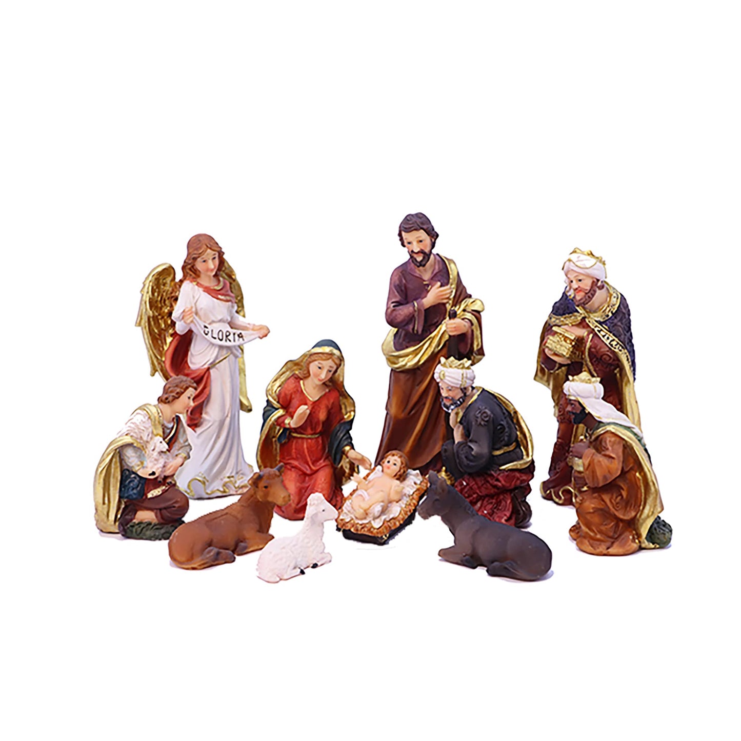 Zayton Nativity Set Christmas Indoor Figurines 11 pcs Nativity Scene Set 5.5“ Holy Family Miniatures Statue Crib Jesus Manger Ornament Church Xmas Home Decoration