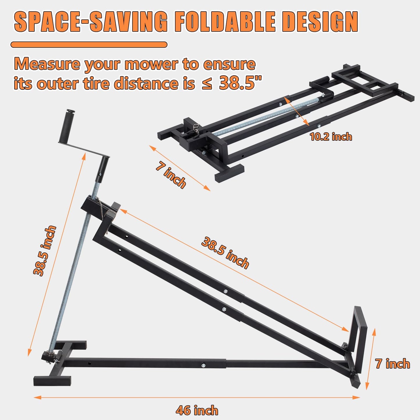 Wishtofly Lawn Mower Lift Jack, 880 Lbs Weight Capacity Heavy-Duty Telescopic Maintenance Lifter with Crank & Power Tool Handle, Foldable & Easy Assembly, Ideal for Lawn Mowers and Garden Tractors