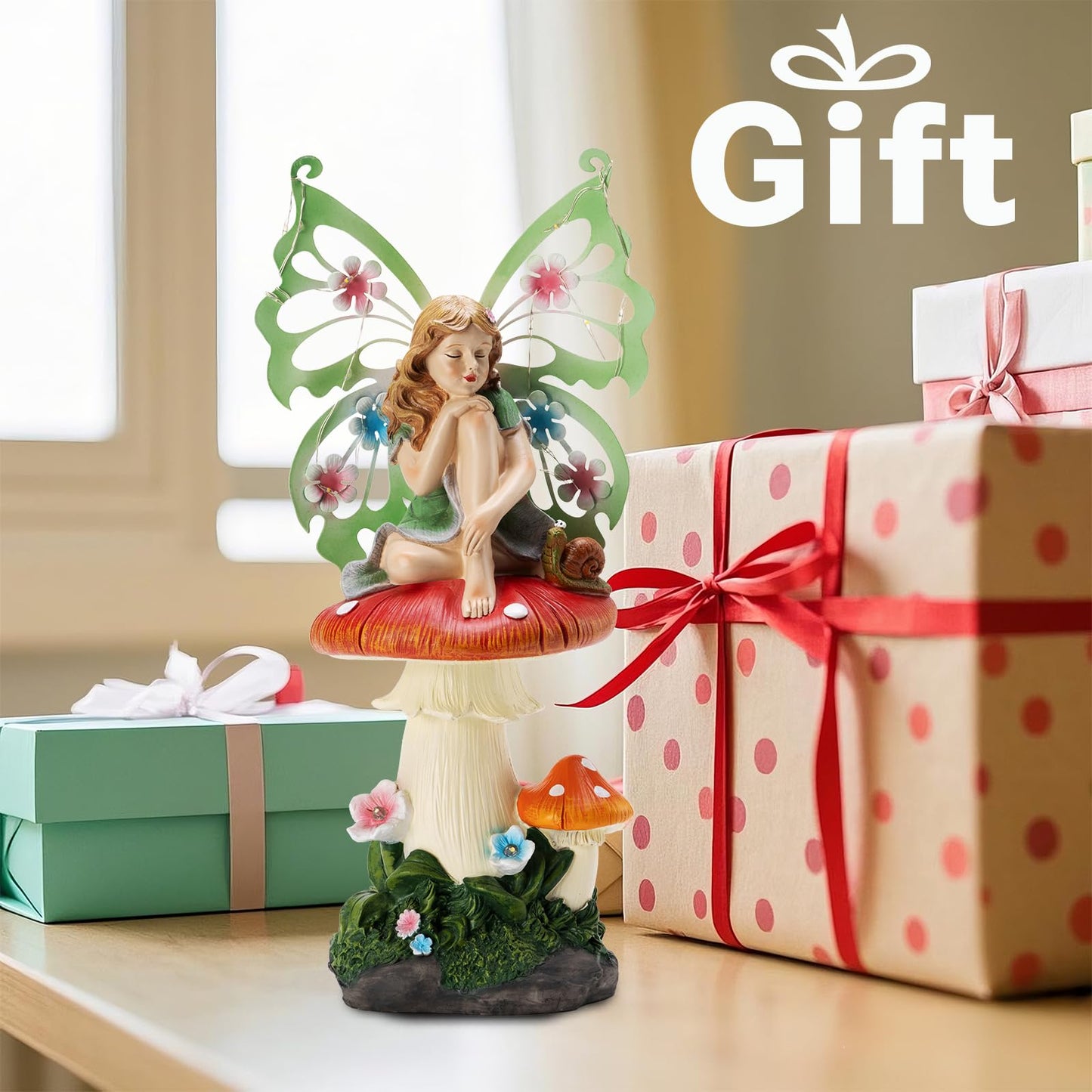 twinbling Solar Fairy Garden Decor Flower Fairies Mushroom Figurines with Snail Decor Gifts for Women Mom Miniature Fairy Figurine for Lawn Garden Patio Yard Decorations Outdoor Statue