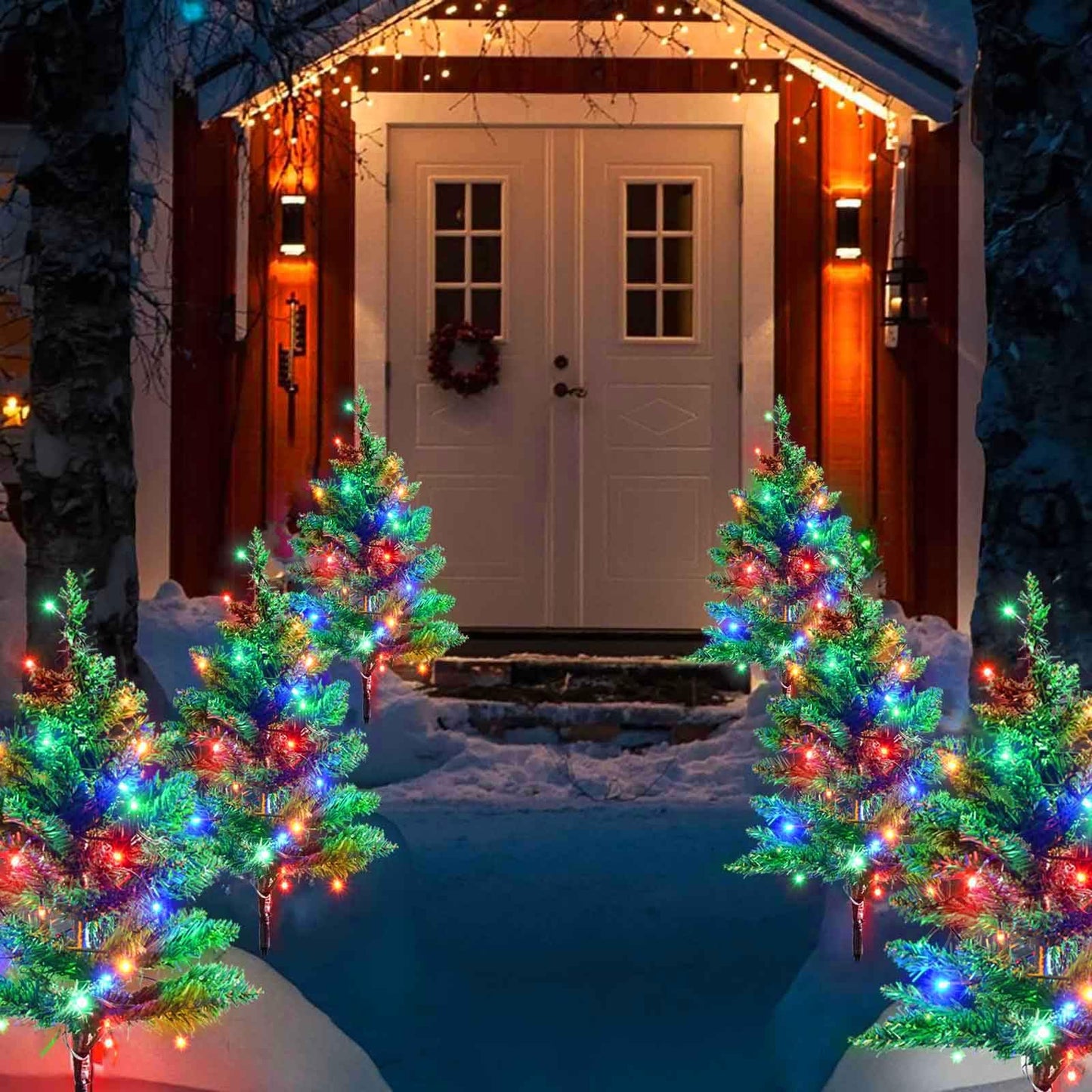 Windpnn Upgraded 6-Pack 120 LED Solar Christmas Garden Stake Lights, Outdoor Waterproof Solar Xmas Tree Yard Stake Christmas Pathway Lights for Christmas Decorations Garden Yard Lawn Pathway (8 Modes)