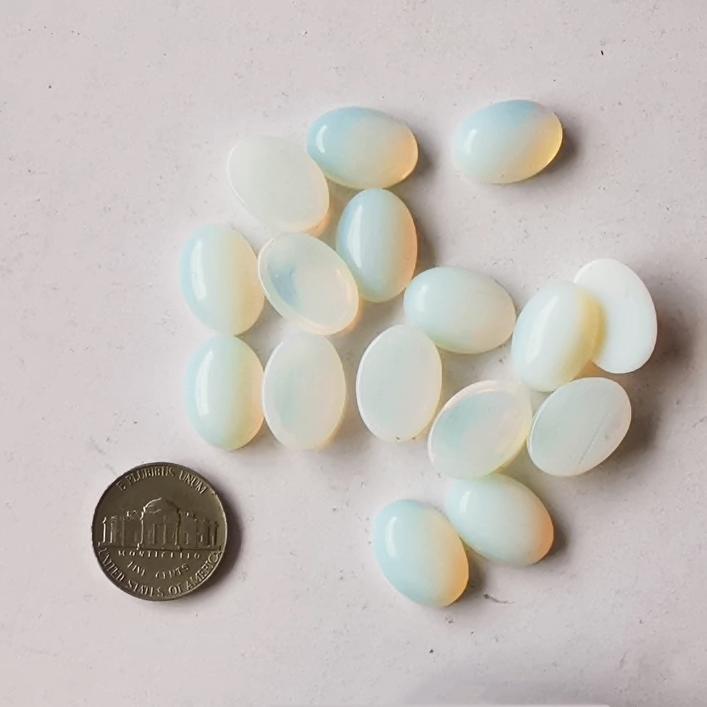 Bacatgem 7 Pcs Synthetic Opalite Oval Cabochons Flatback Crystal Stone Gemstones Beads for Jewelry Making DIY,18x13mm