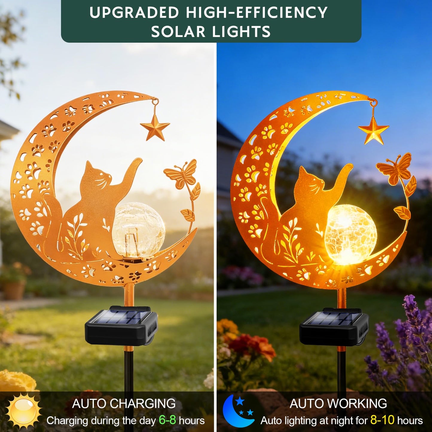 ZNYCYE Solar Garden Decor Outdoor Statue, Moon Fairy Garden Figurines with Cat Design for Mom Women Grandma Solar Stake Lights for Patio, Yard, Lawn, Pathway (Warm White)