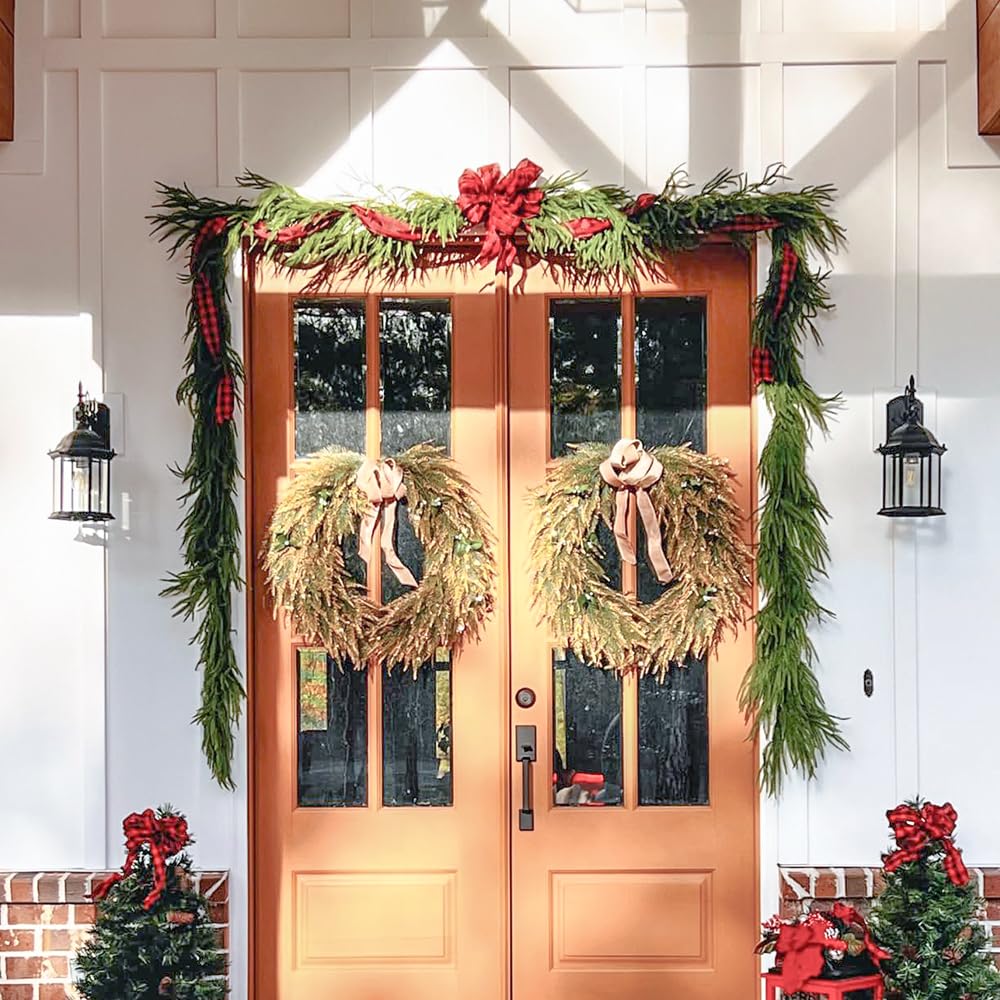 2Pack Artificial Pine Garland 13.2ft Real Touch Winter Greenery, Indoor Outdoor Holiday Decor (2Pack)