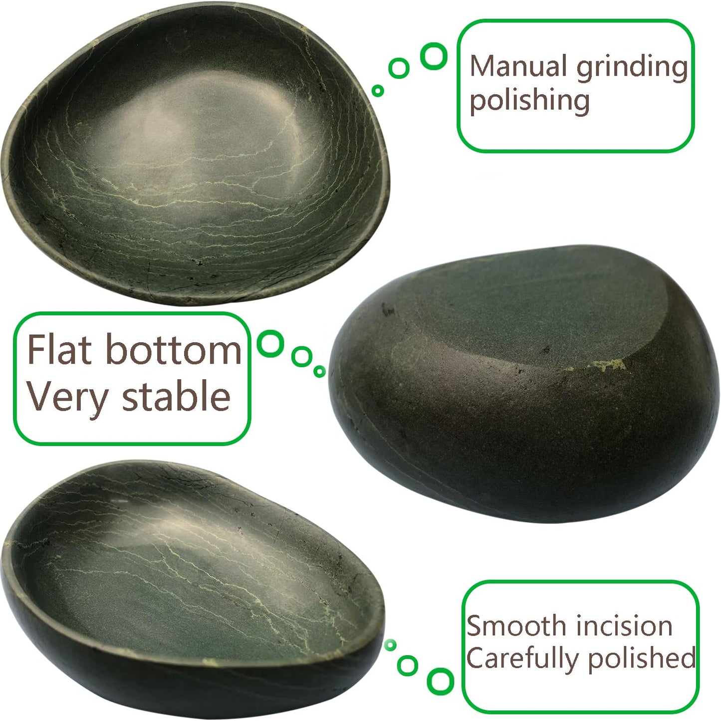 XIOFU Mini Handmade Pebble Flower Pot – Small Stone Planter for Succulents, Air Plants & Tiny Flowers – Natural River Stone Crafted – Unique Decorative Gift (Green)