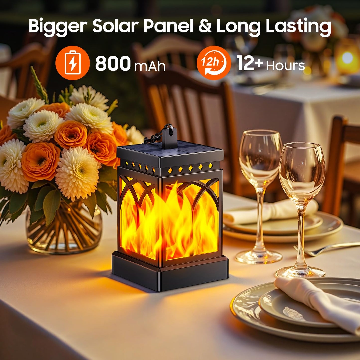 KOOPER 4 Pack Solar Lanterns Outdoor Waterproof, Upgraded Flickering Flame Modes + Constant Modes Hanging Solar Lantern Lights for Outside, Lanterns Decorative Outdoor for Garden Table Yard Tree Decor