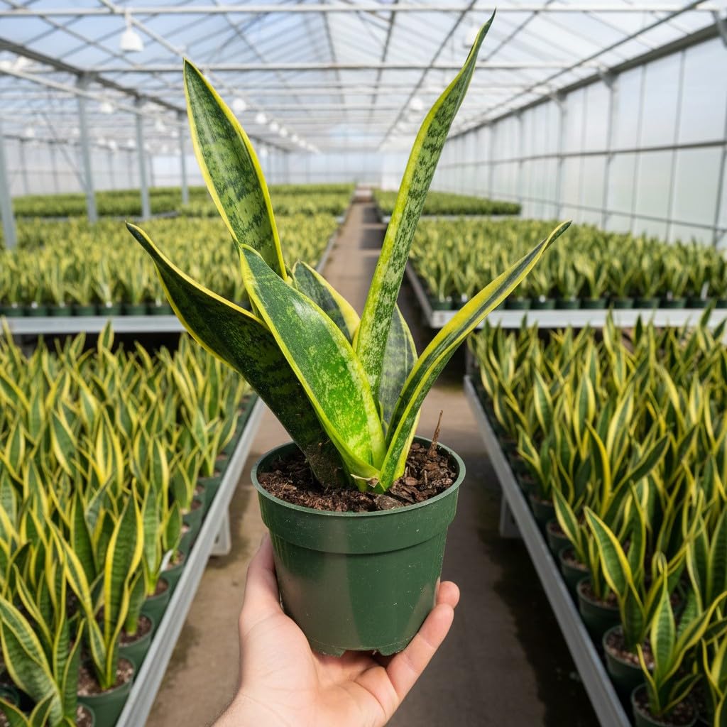 NYGardenia 4 Inch Pot Snake Plant Live, Sansevieria with Yellow-Edged Green Variegated Leaves