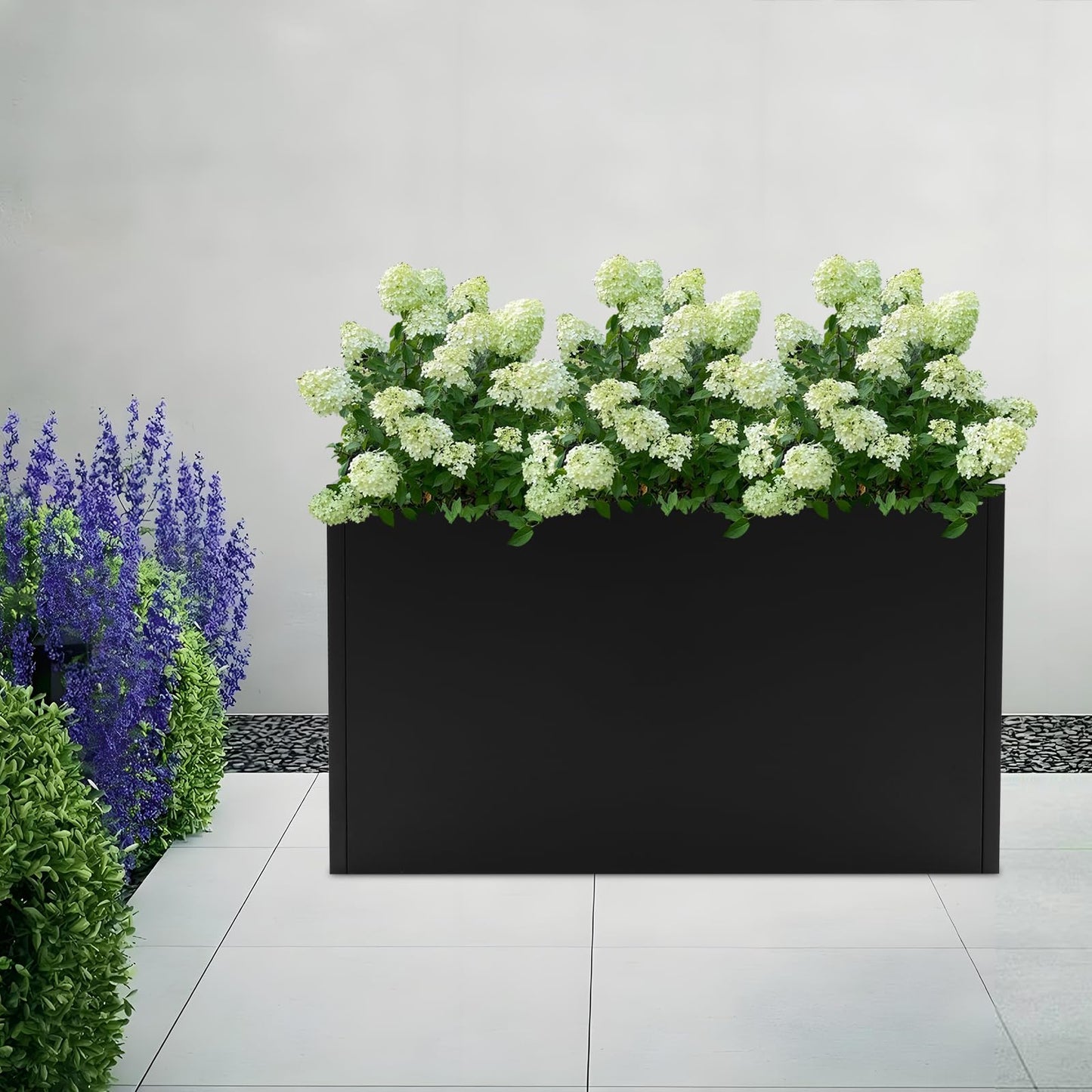 QUEMARQUE Metal Planter Box, 38 * 12 * 24In Rectangular Planters with Removable Insert Shelf, Heavy Duty Steel Planter Box with Drain Holes for Porch, Garden, Patio, Yard (Black)