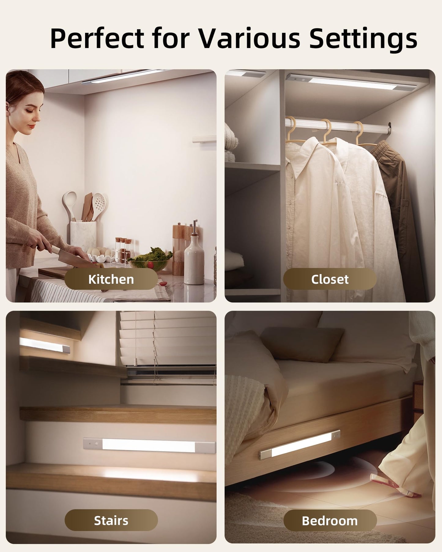 EZVALO Under Cabinet Lighting, 2200mAh Closet Lights with 2 Extra Batteries, 3 Color Temps Motion Sensor Lights Indoor, LED Lights for Closet, Pantry, Kitchen