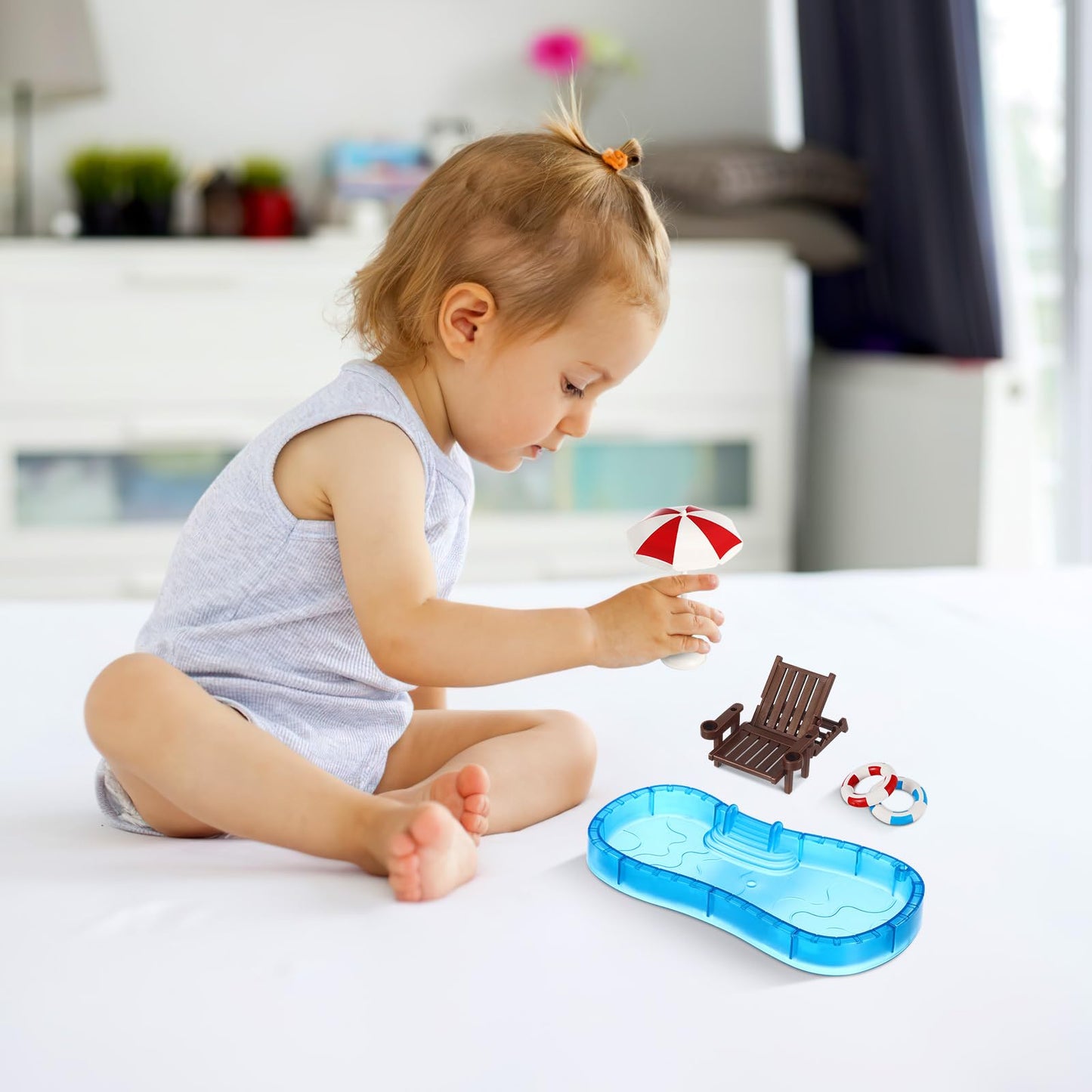 Angoily 1 12 Scale Miniature Dollhouse Swimming Pool Set with Swim Ring and Beach Chair Plastic Mini Toy Pool for Doll Accessories 7.87 X 3.54 X 0.79 Inches