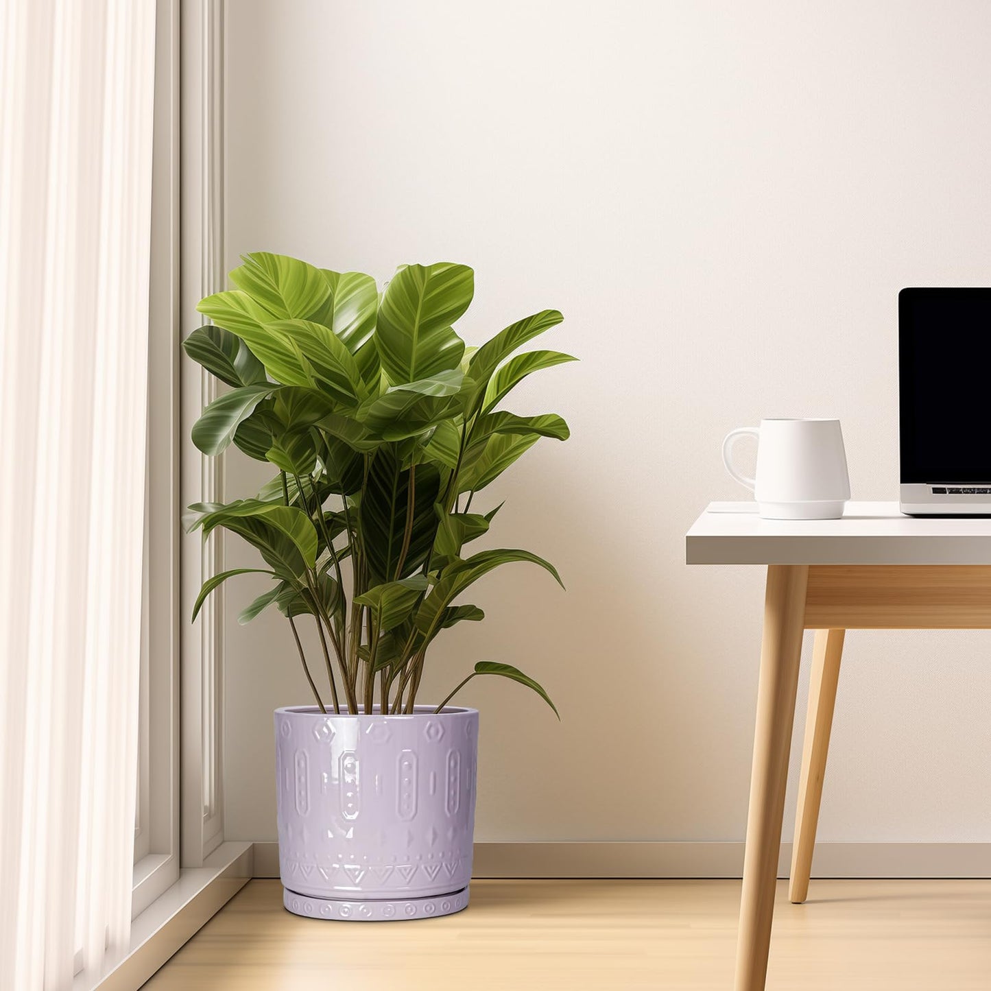 Eightpot 10 Inch Planter, Ceramic Plant Pots for Indoor Outdoor, Round Pot for Plants with Drainage Hole and Sacuer, Boho Plant Pot, Decorative Flower Pots, Living Room Decor, Purple