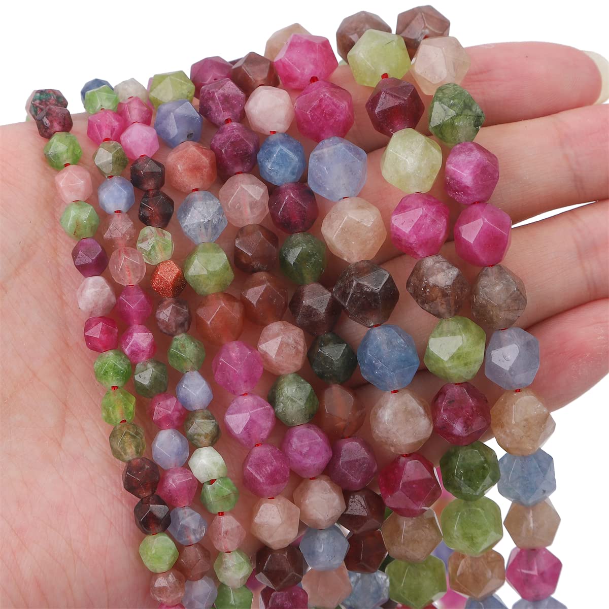 BEADIA Faceted Natural Tourmaline Agate Stone Round Beads 10mm 36cm/Strand for Jewelry Making