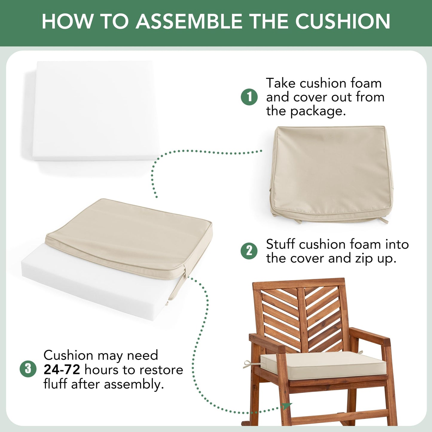 Outdoor Chair Cushions Set of 6: Waterproof & Fade Resistant Seat Cushion for Patio Furniture - 18.5 x 16 x 2 Inch Chair Pads with Ties and Hidden Zipper - Patio Chair Cushion Replacement, Beige