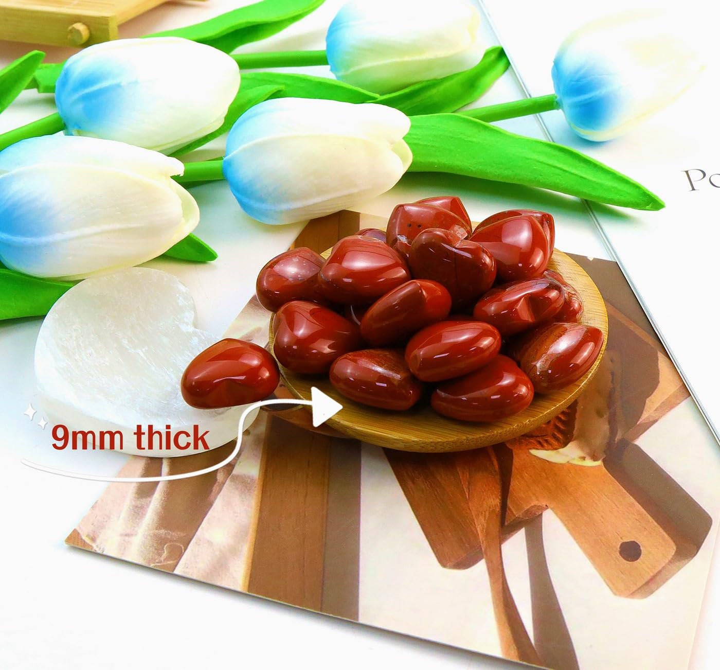 QINJIEJIE 10PCS Red Jasper Heart Crystals Thick Stones Love Shaped Gemstones Palm Crystal Bulk Polished Thumb Stones Set Wholesale Hand Carved Worry Stone Reiki Energy Balancing Meditation Mini Gift