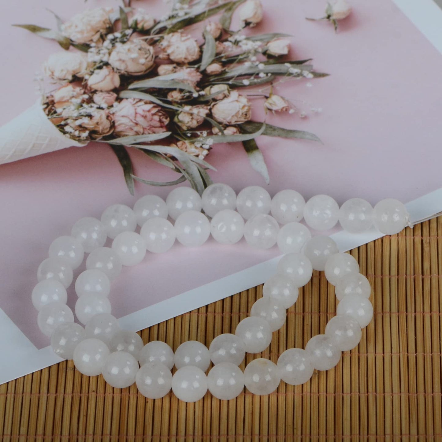ICAI Beads(White Jade) Natural Stone Gemstone Round Loose Beads Crystal Energy Stone Healing Power for Jewelry Making DIY,1 Strand 35-37pcs(10mm)