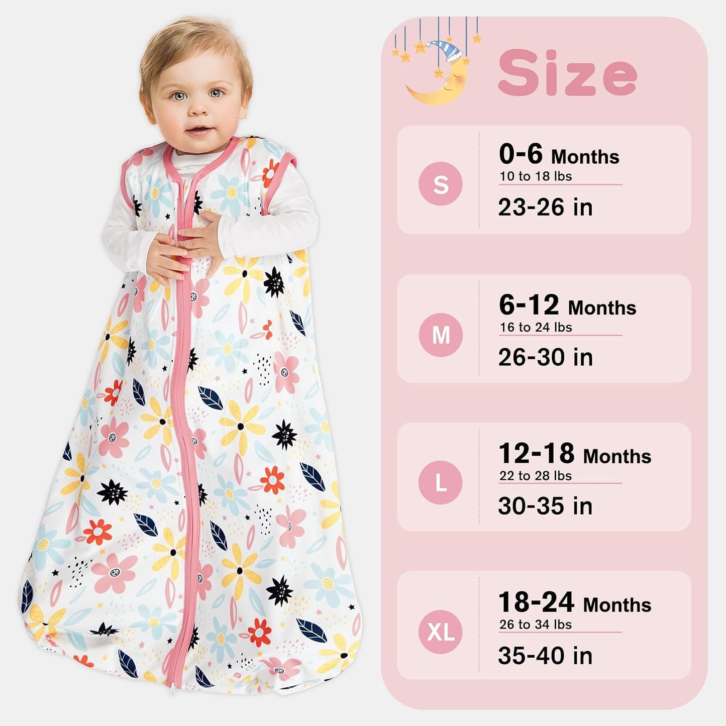 BSTOPPT 3 Pack Baby Sleep Sack 0-6 Months 100% Rayon Cotton Baby Sleeping Bag 2-Way Zipper Toddler Wearable Blankets Comfy Stretchy Lightweight TOG 0.3 (Heart&Pink&Floral)
