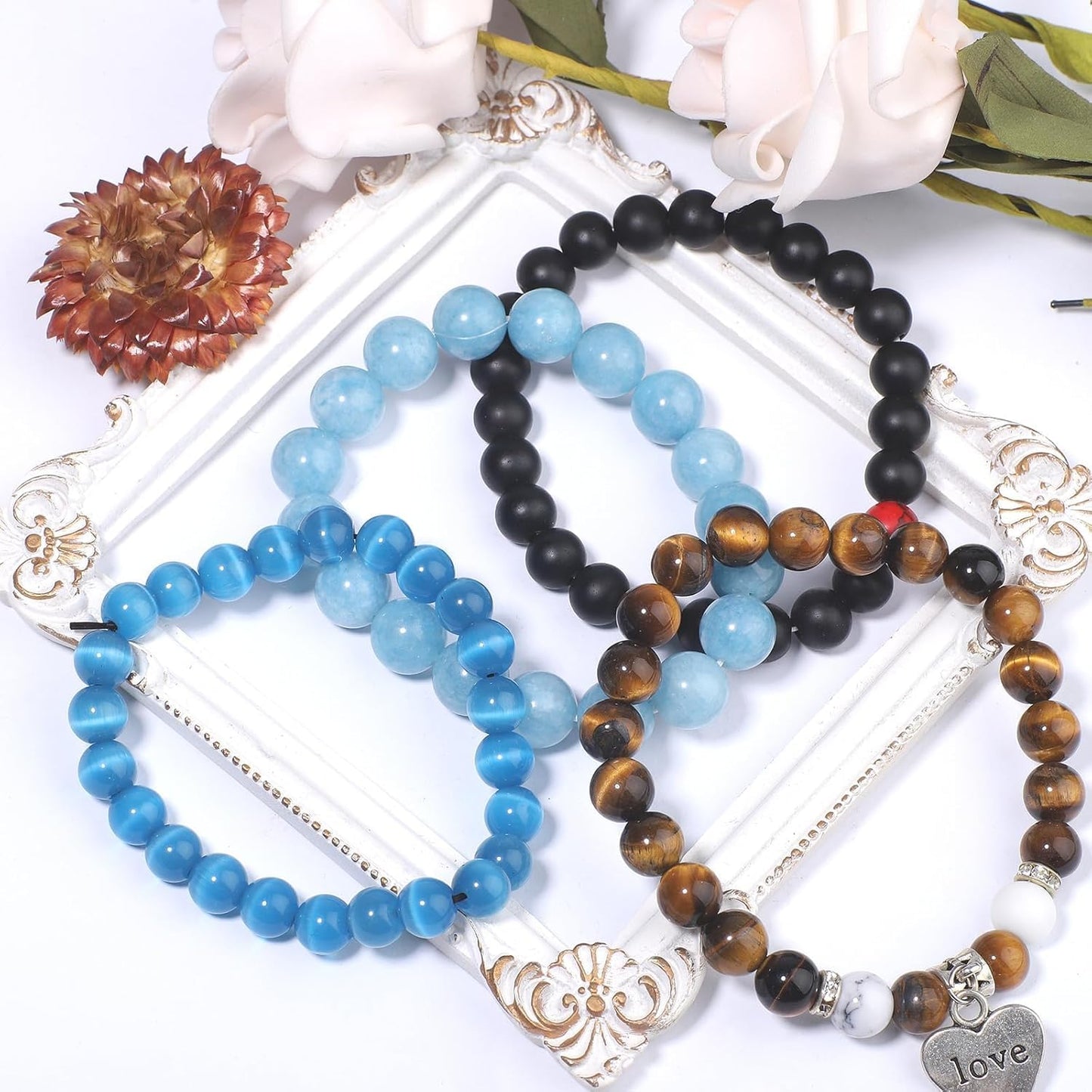 NITOPUPU 100Pcs 8mm Matte Picasso Jasper Beads for Jewelry Making, Natural Round Loose Gemstone Stone Bead for Necklace Bracelets, Crafts for Adults with Crystal Stretch Cord