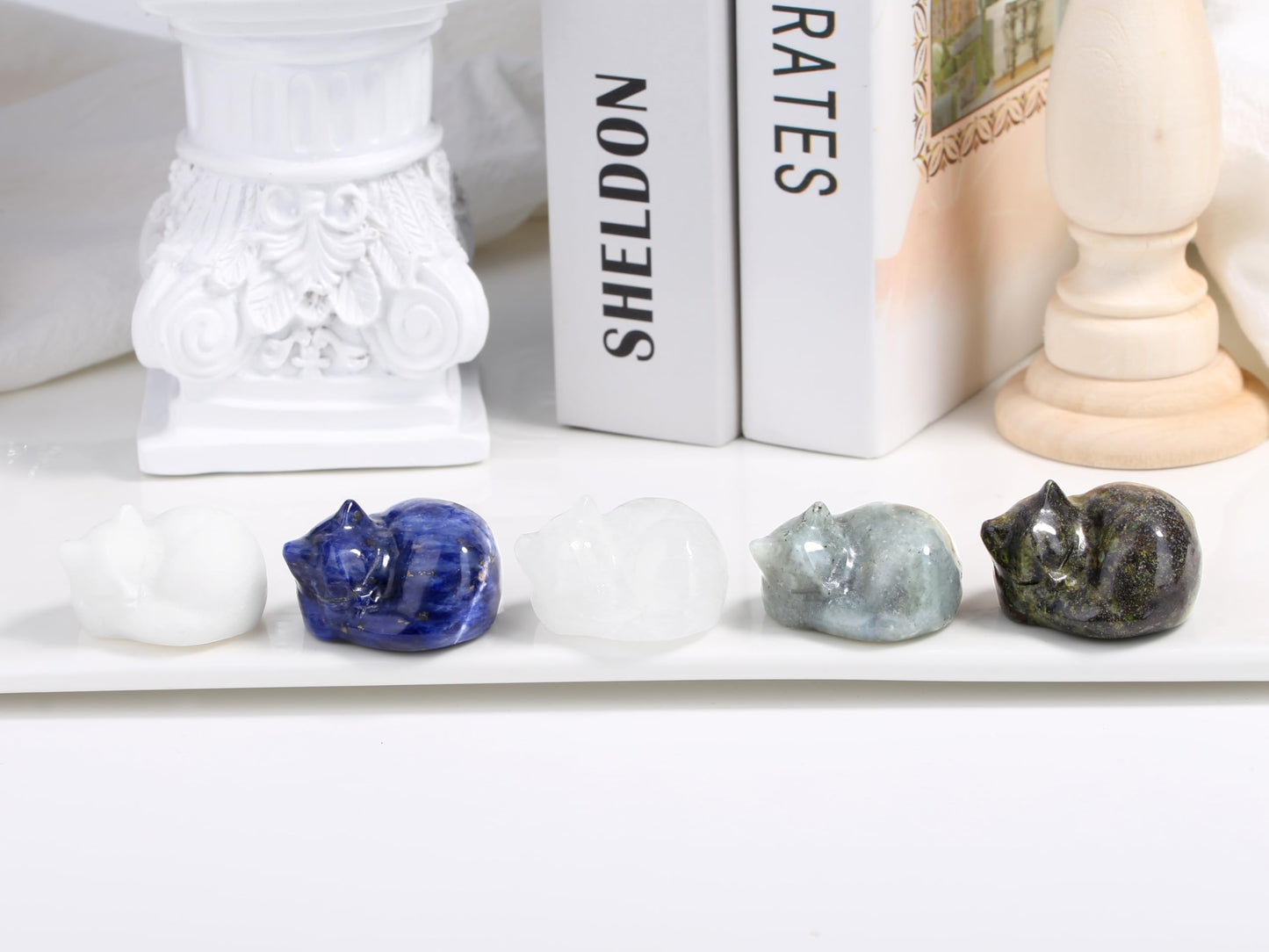 QINJIEJIE Dragon Blood Stone Cat Decor Healing Crystal Figurine Blue Cat Statue Polished Gemstones Cute Kitten Gifts Stocking Stuffers Home Office Desk Decor Cats Gifts for Cat Lovers Men 1.6"