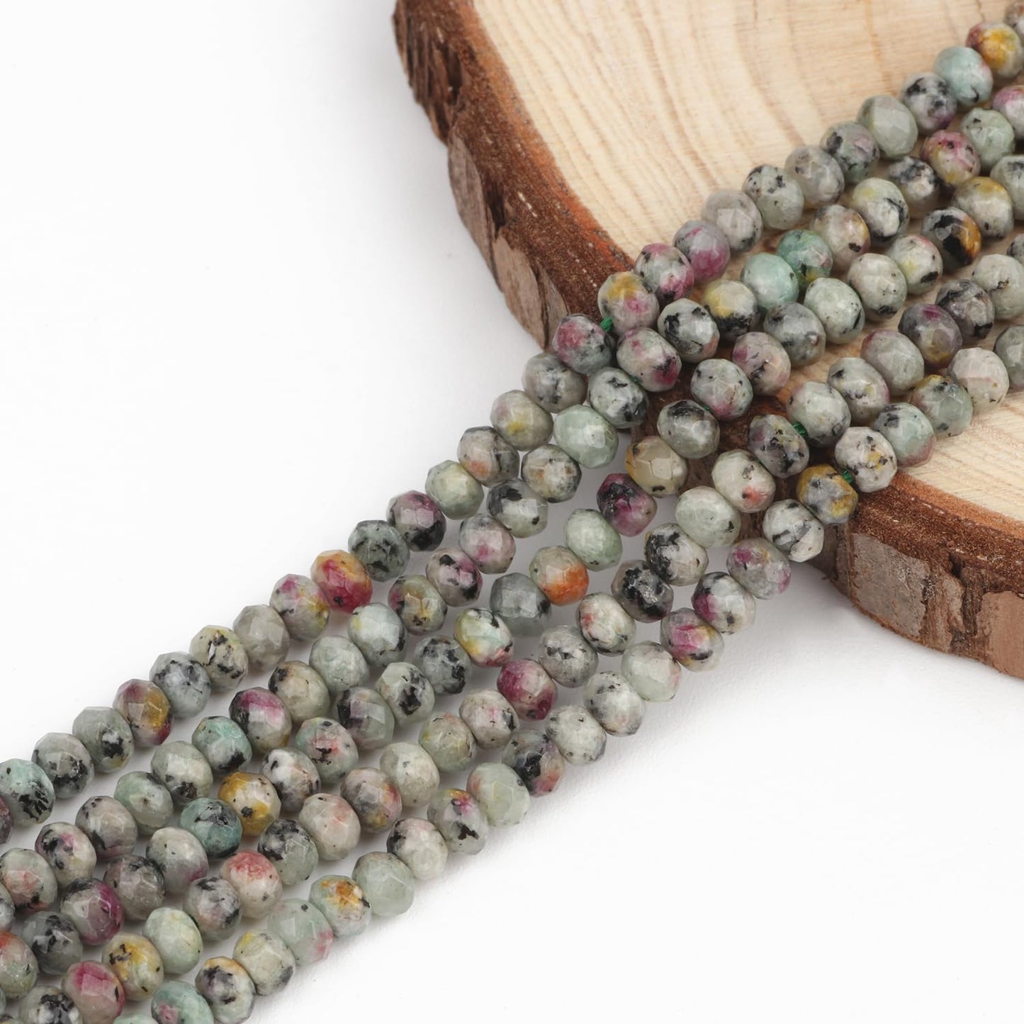 2 String 220PCS 3x5mm Natural Red-Green Color Speckled Beads for Jewelry Making, Songxi Facted Loose Gemstone Beads for DIY Bracelet Necklace Making Supplies with Energy Healing Chakra Power