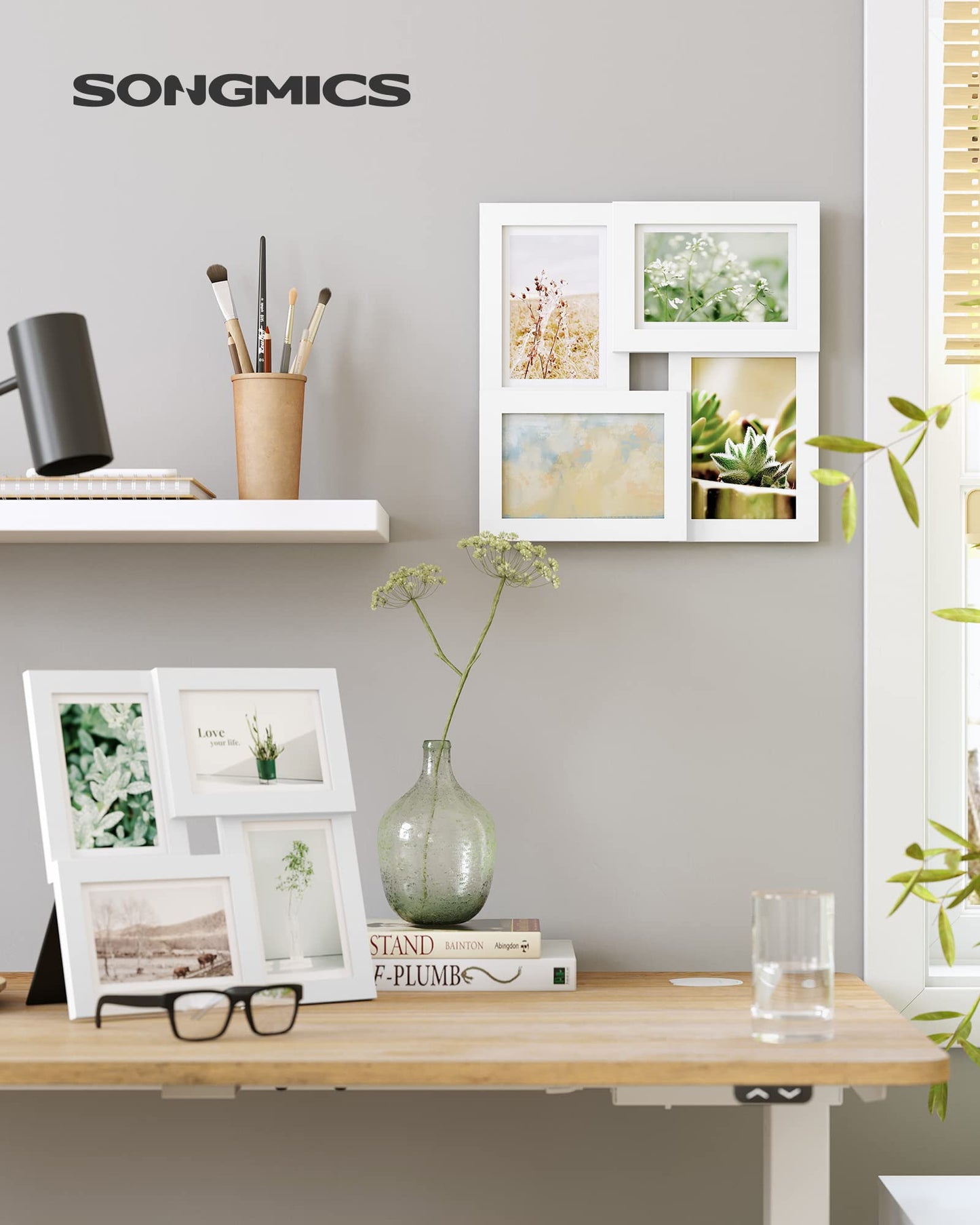 SONGMICS Collage Picture Frames, 4x6 for Wall Decor, Multi Family Photo for Gallery Decor, Hanging Display, Set of 4, Cloud White URPF25WTV1