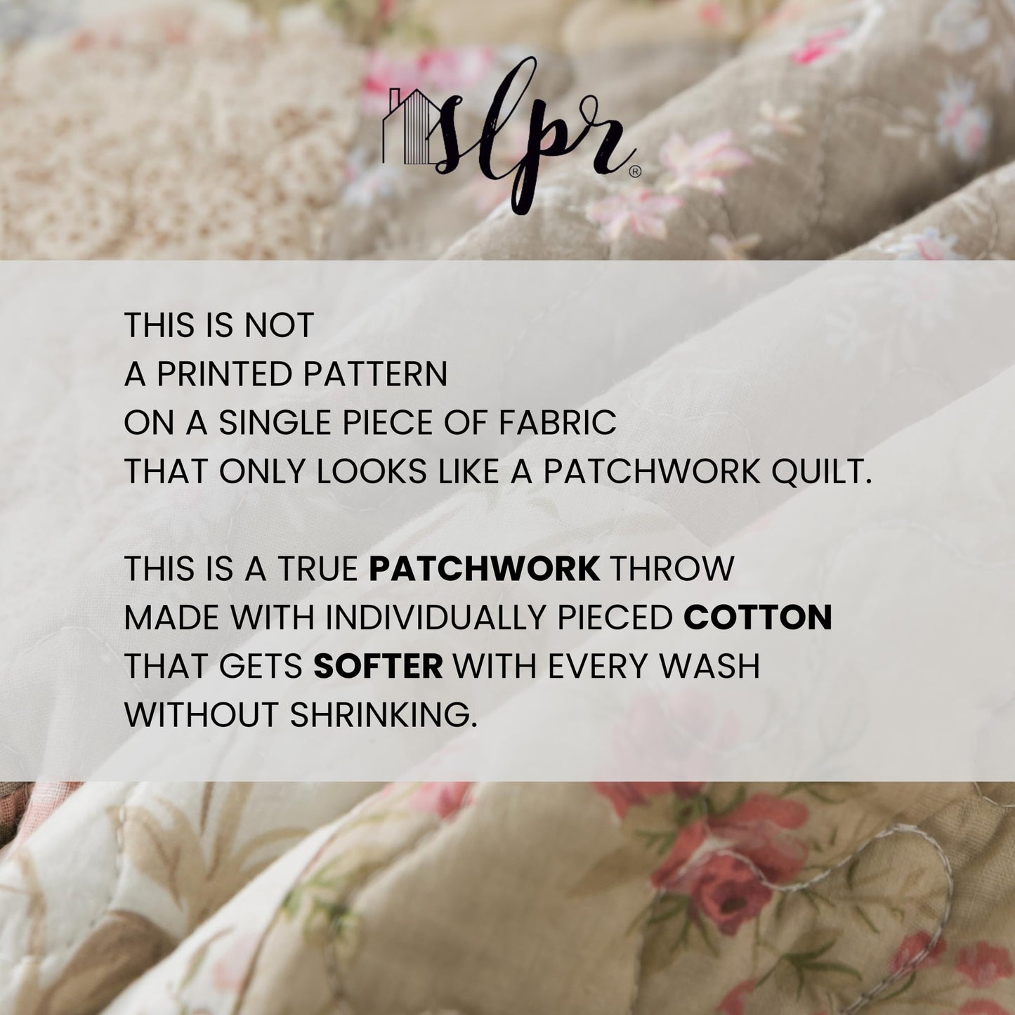 SLPR Cotton Quilted Throw Blanket, 50" x 60" Floral Farmhouse Patchwork Quilt, Shabby Chic Patchwork Throw Lap Quilt for Couch, Secret Garden